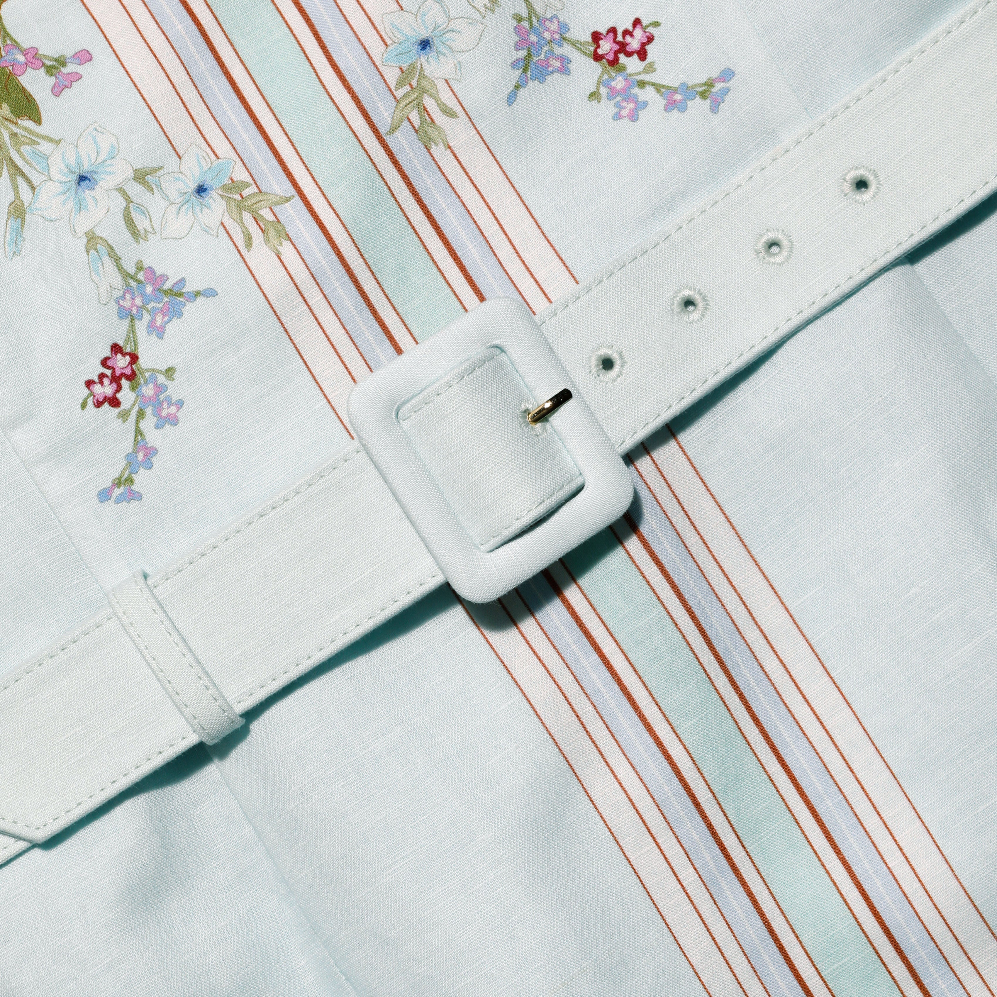 Mint Floral Linen Midi Dress - Image 5