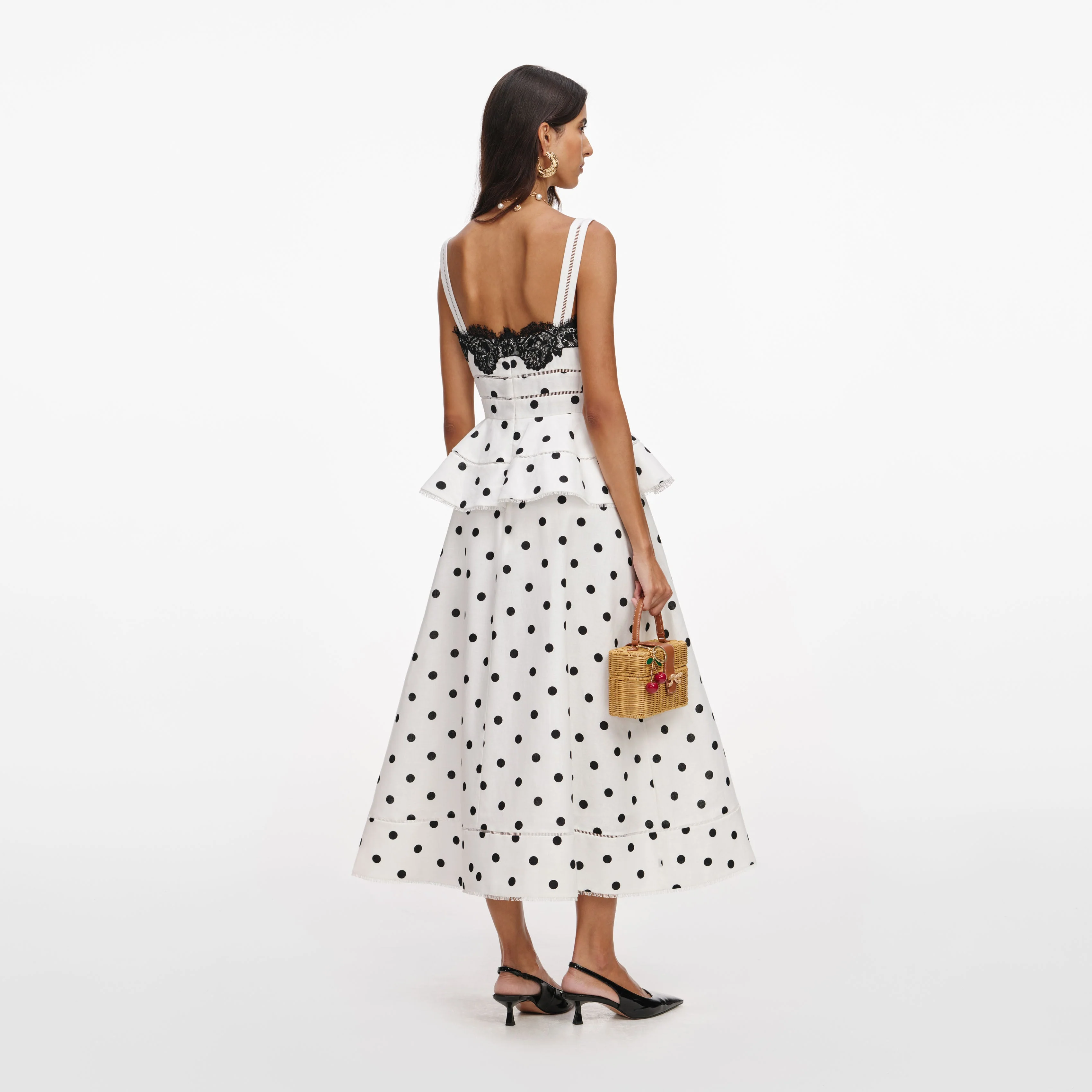 White Polka Dot Linen Midi Dress - Image 3