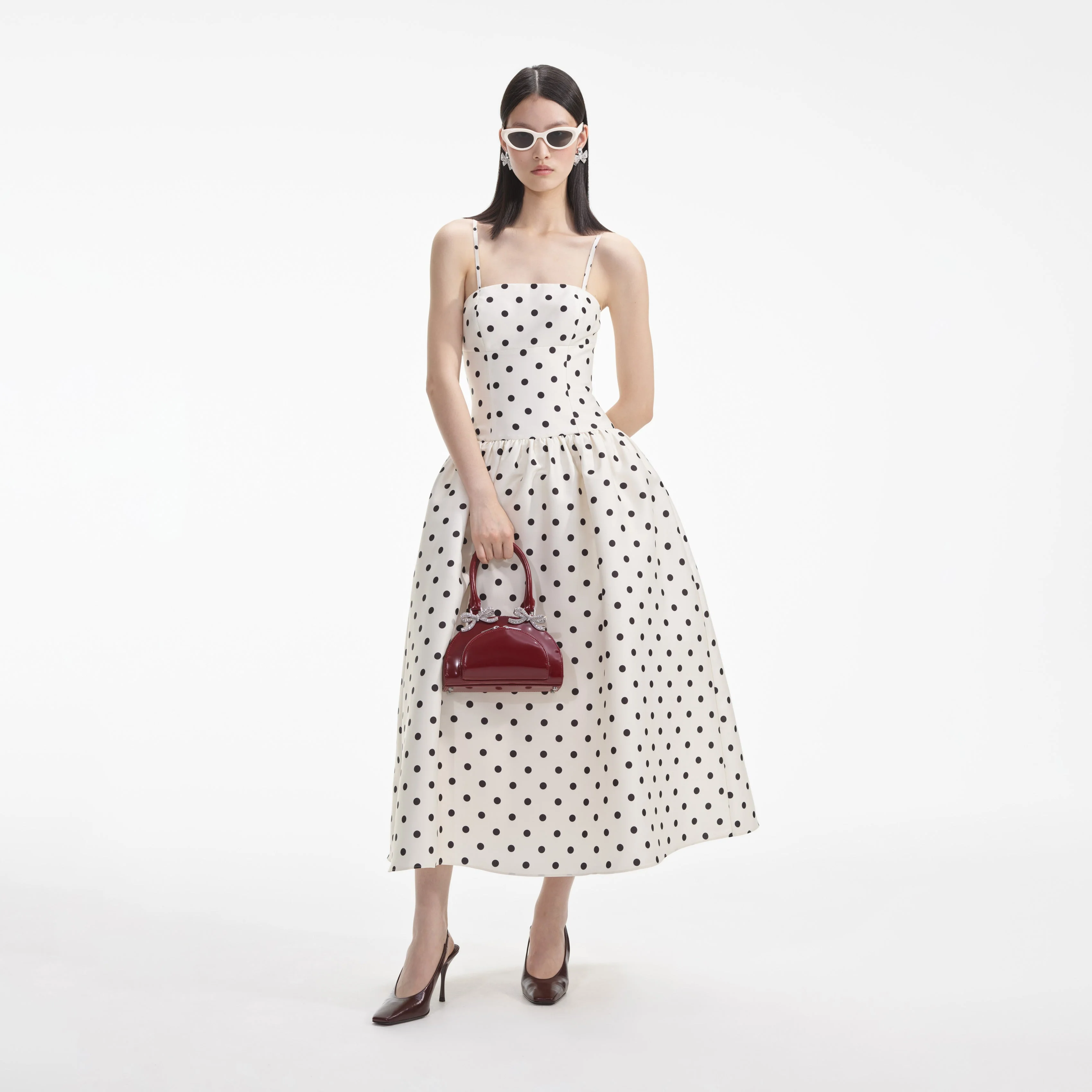 Cream Polka Dot Taffeta Midi Dress - Image 2