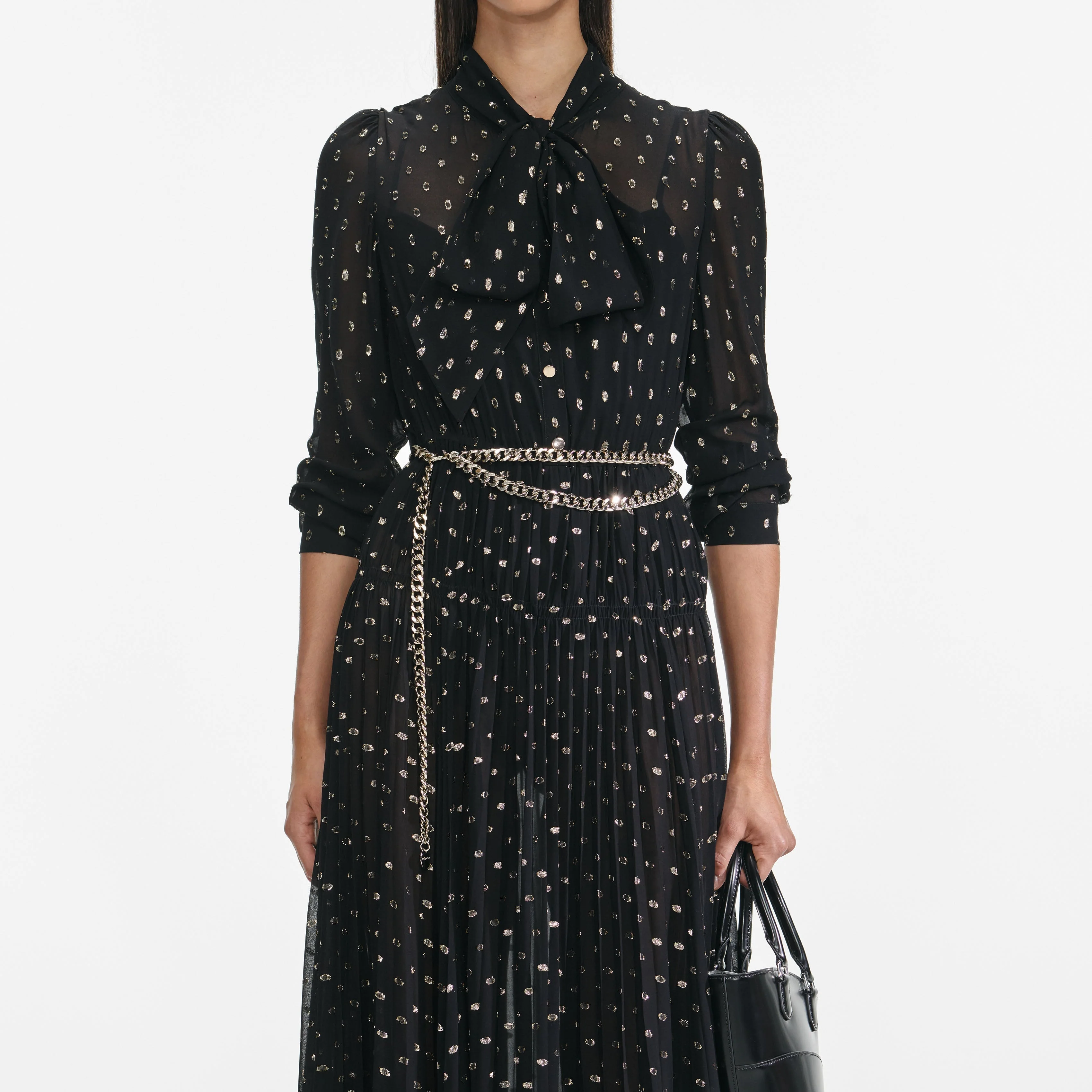 Black And Gold Tie Neck Maxi Dress - Image 4