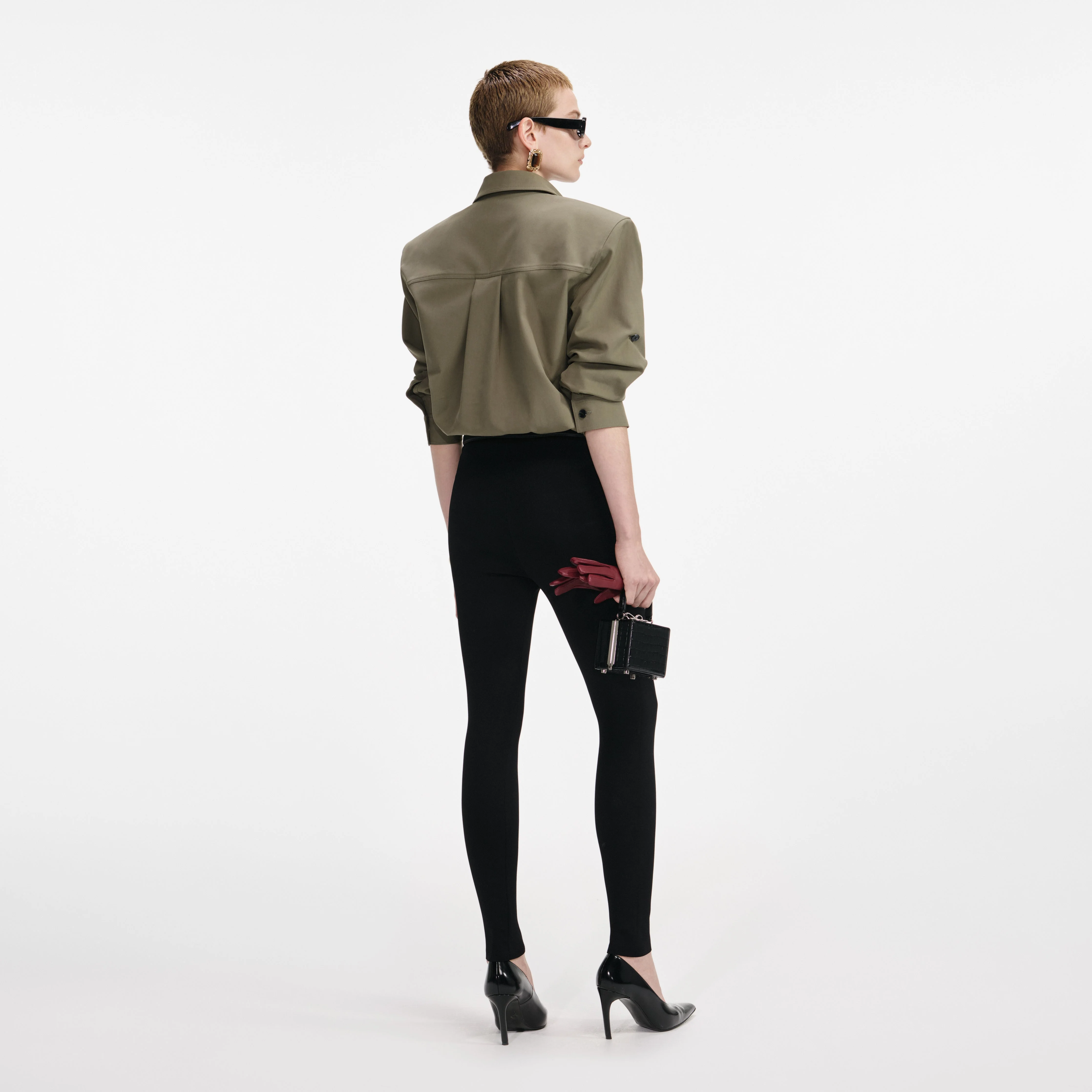 Black Belted Knit Leggings - Image 3