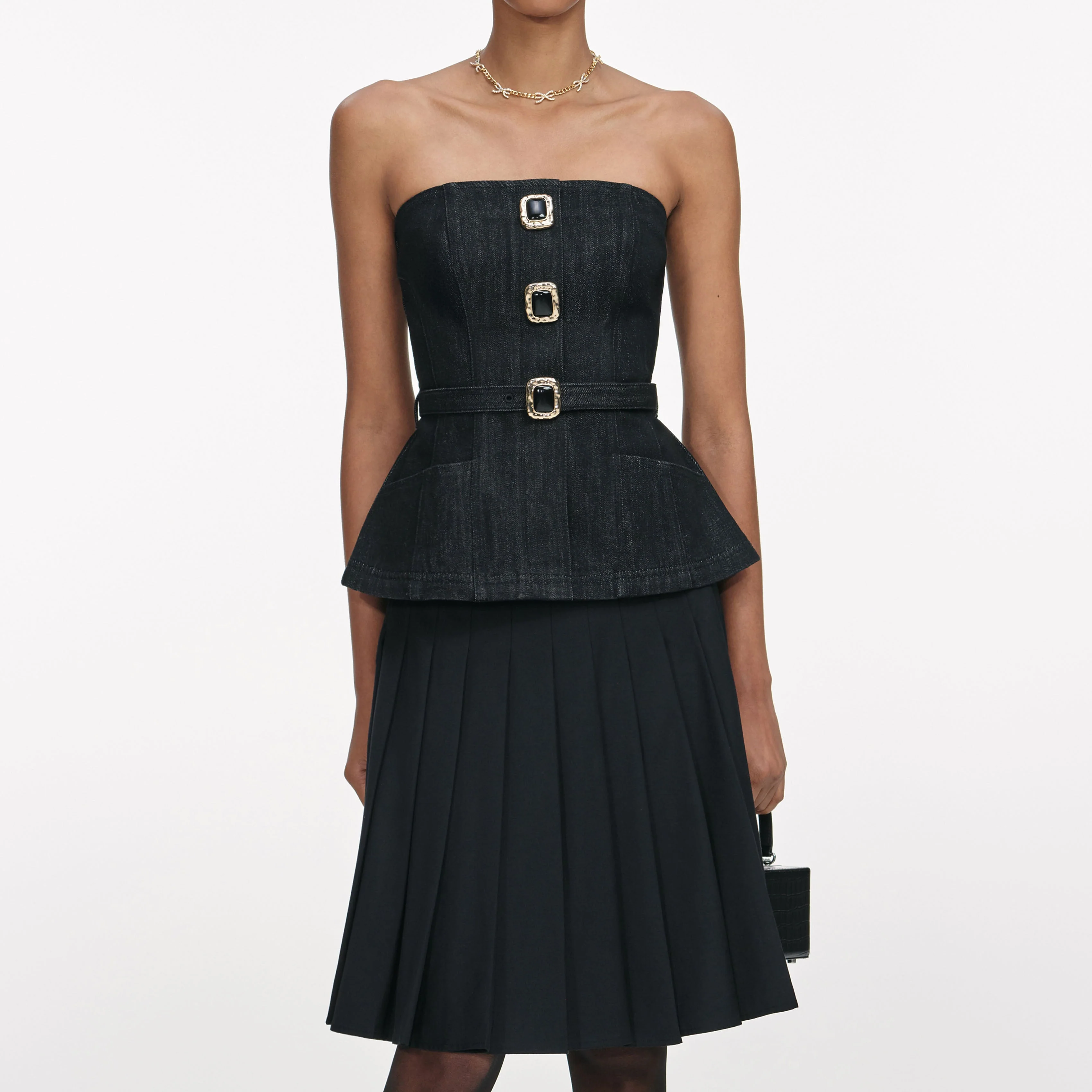 Black Denim Bandeau Top - Image 4