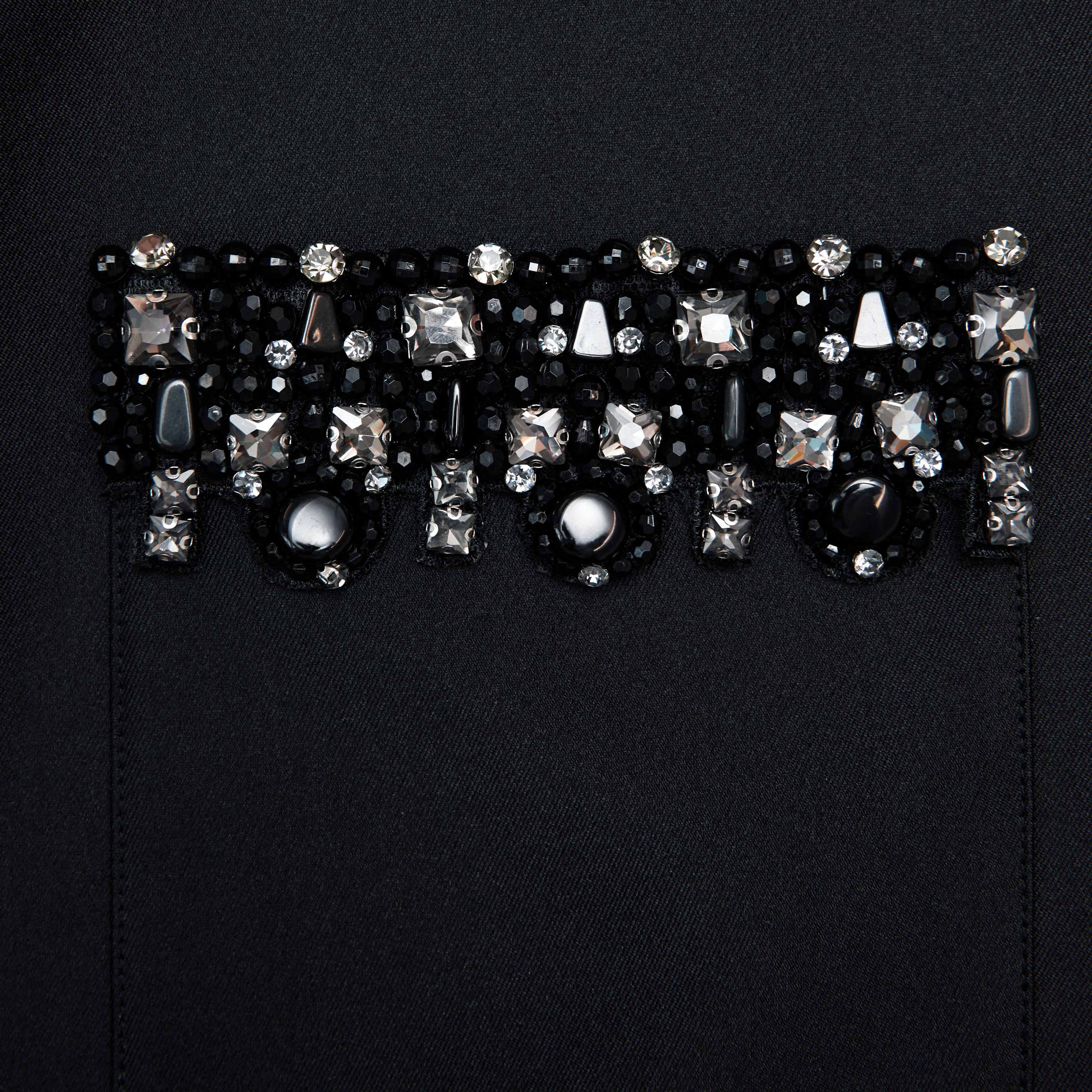 Black Taffeta Embellished Trim Mini Dress - Image 5