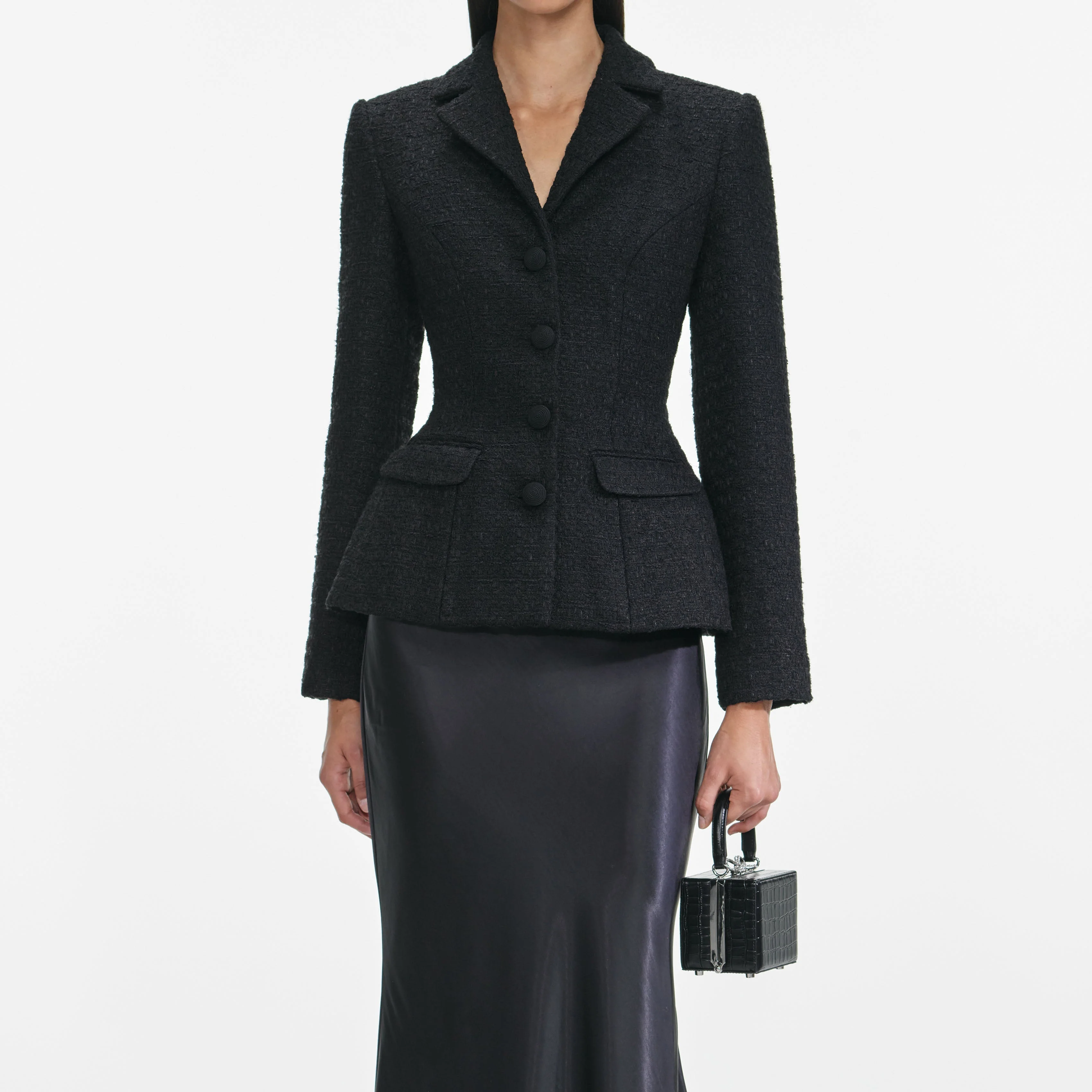Black Tailored Boucle Maxi Dress - Image 4