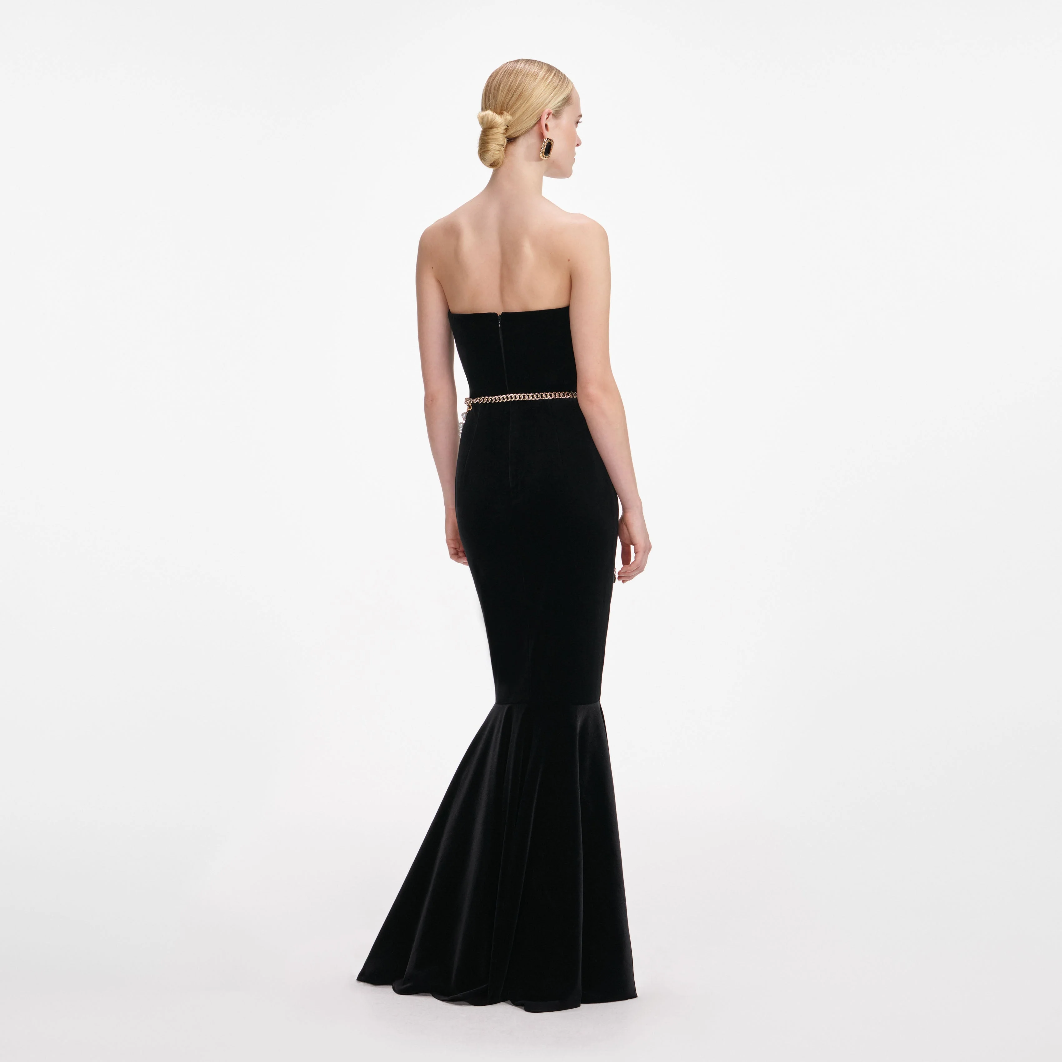 Black Velvet Chain Belt Maxi Dress - Image 3