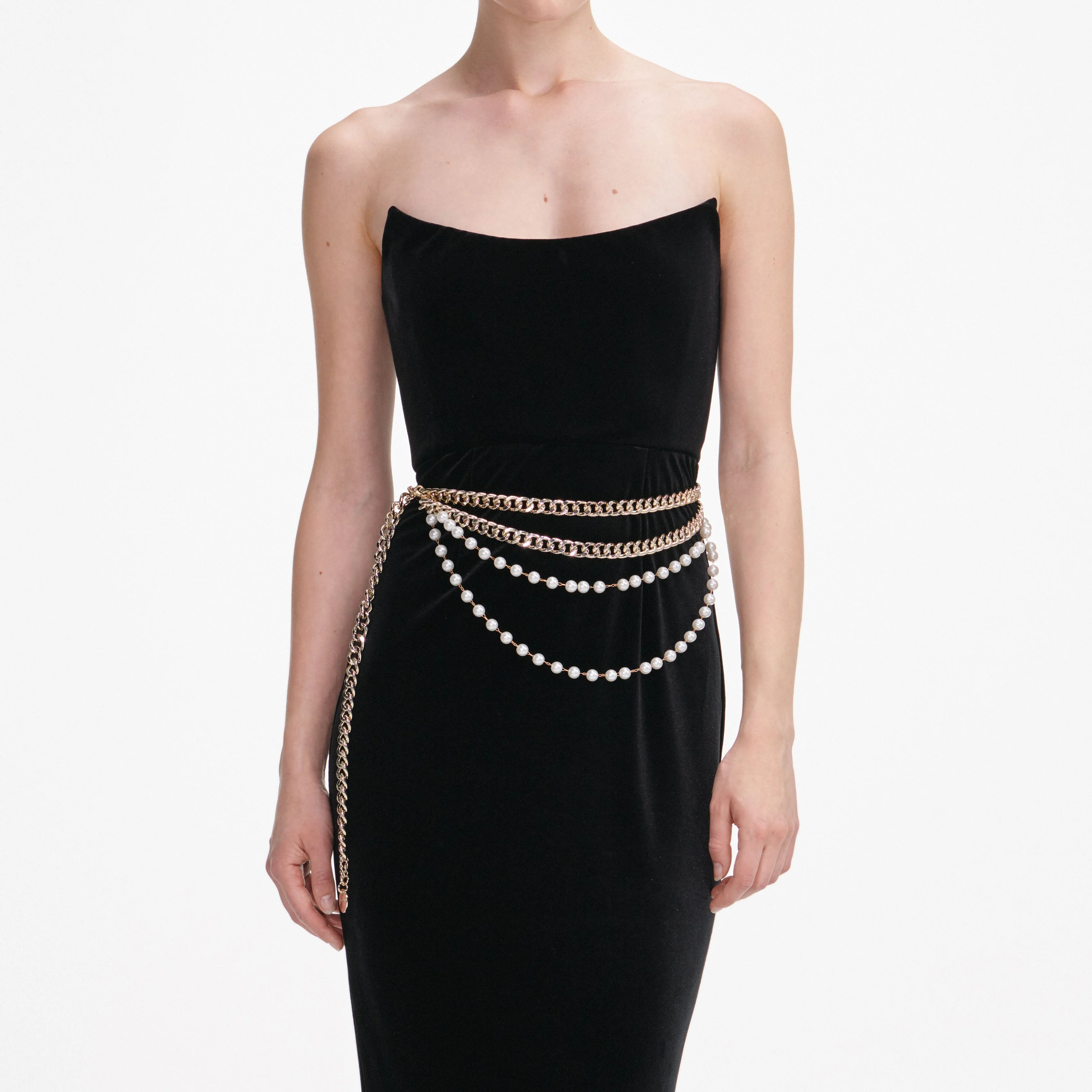 Black Velvet Chain Belt Maxi Dress - Image 4