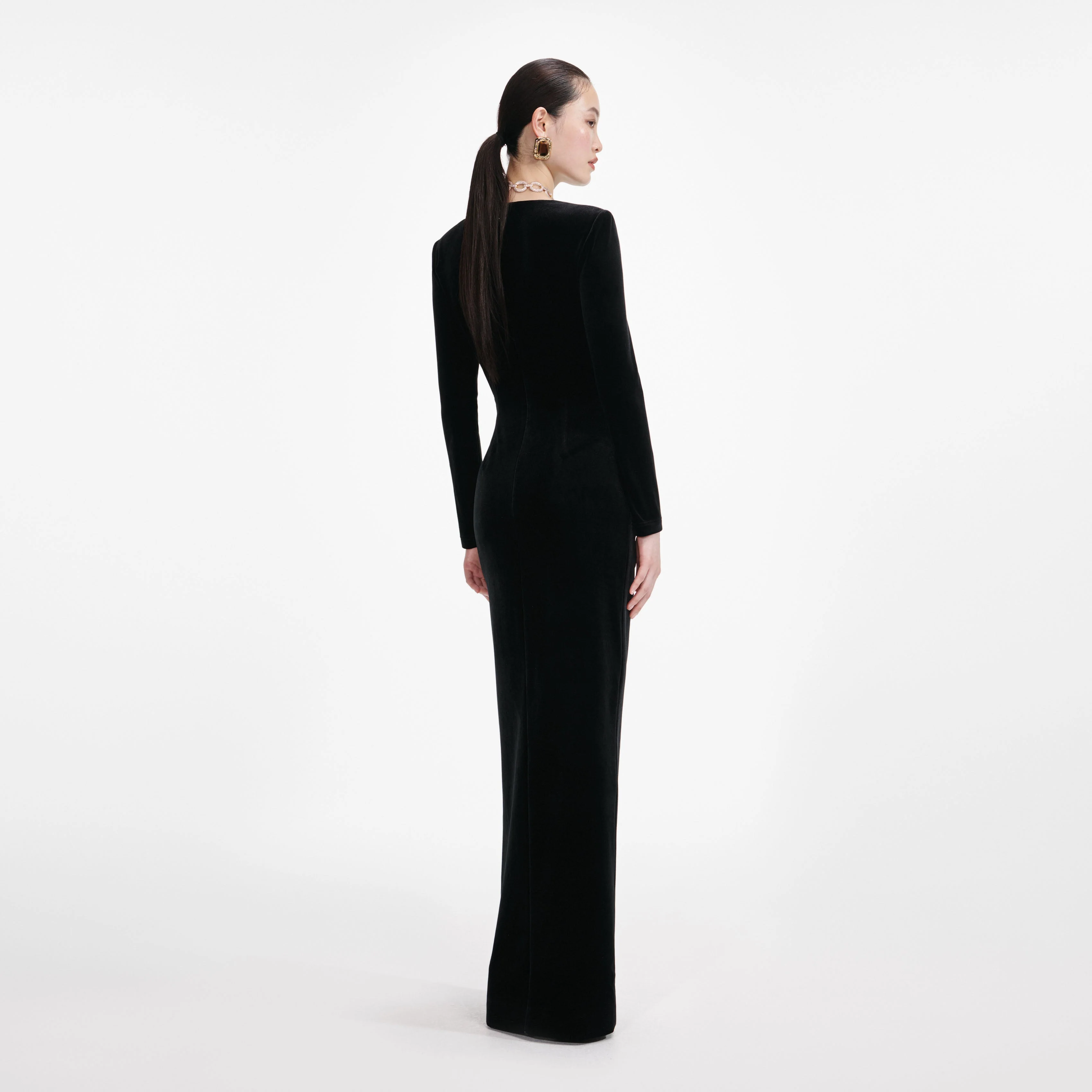Black Velvet Embellished Maxi Dress - Image 3