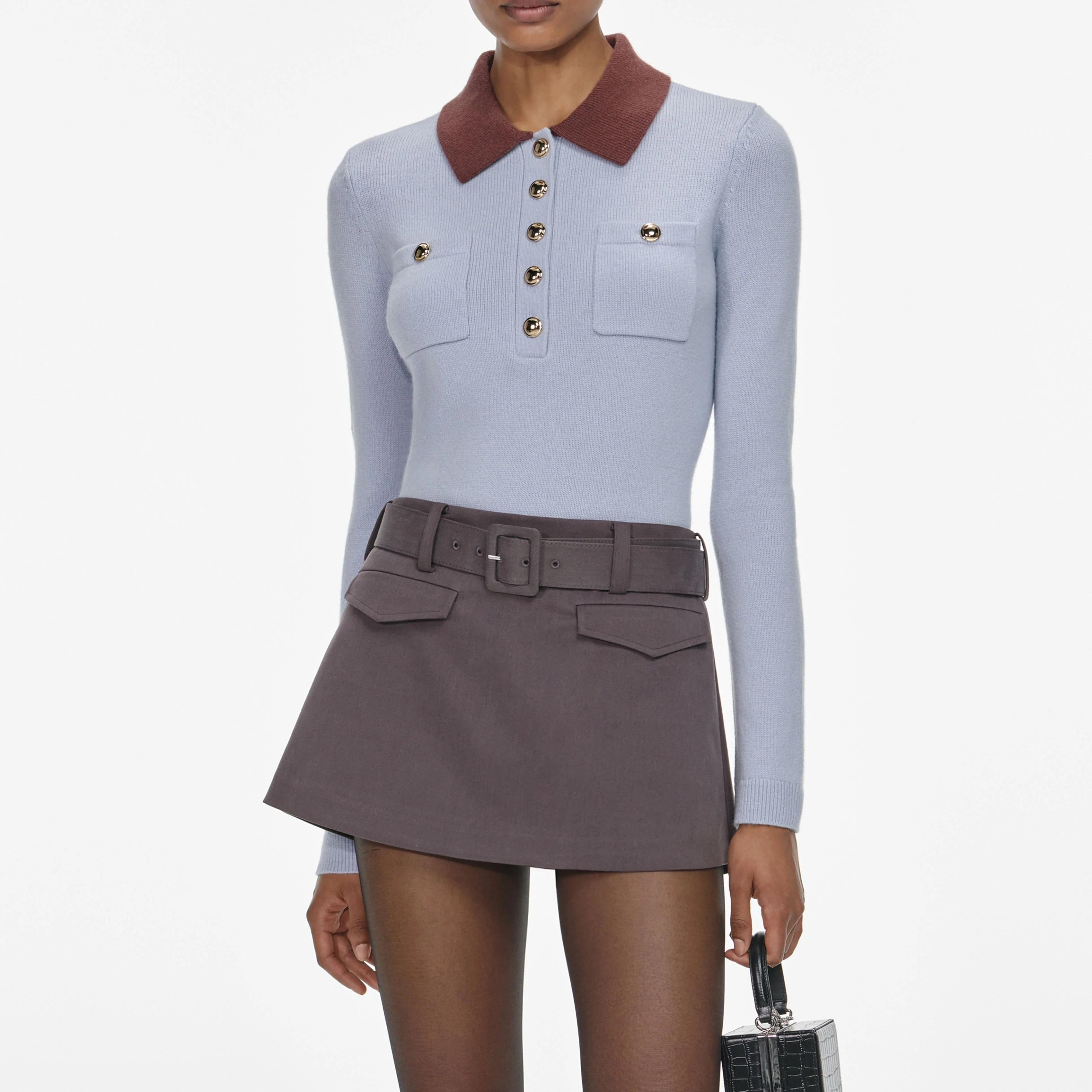 Blue Contrast Collar Knit Top - Image 4