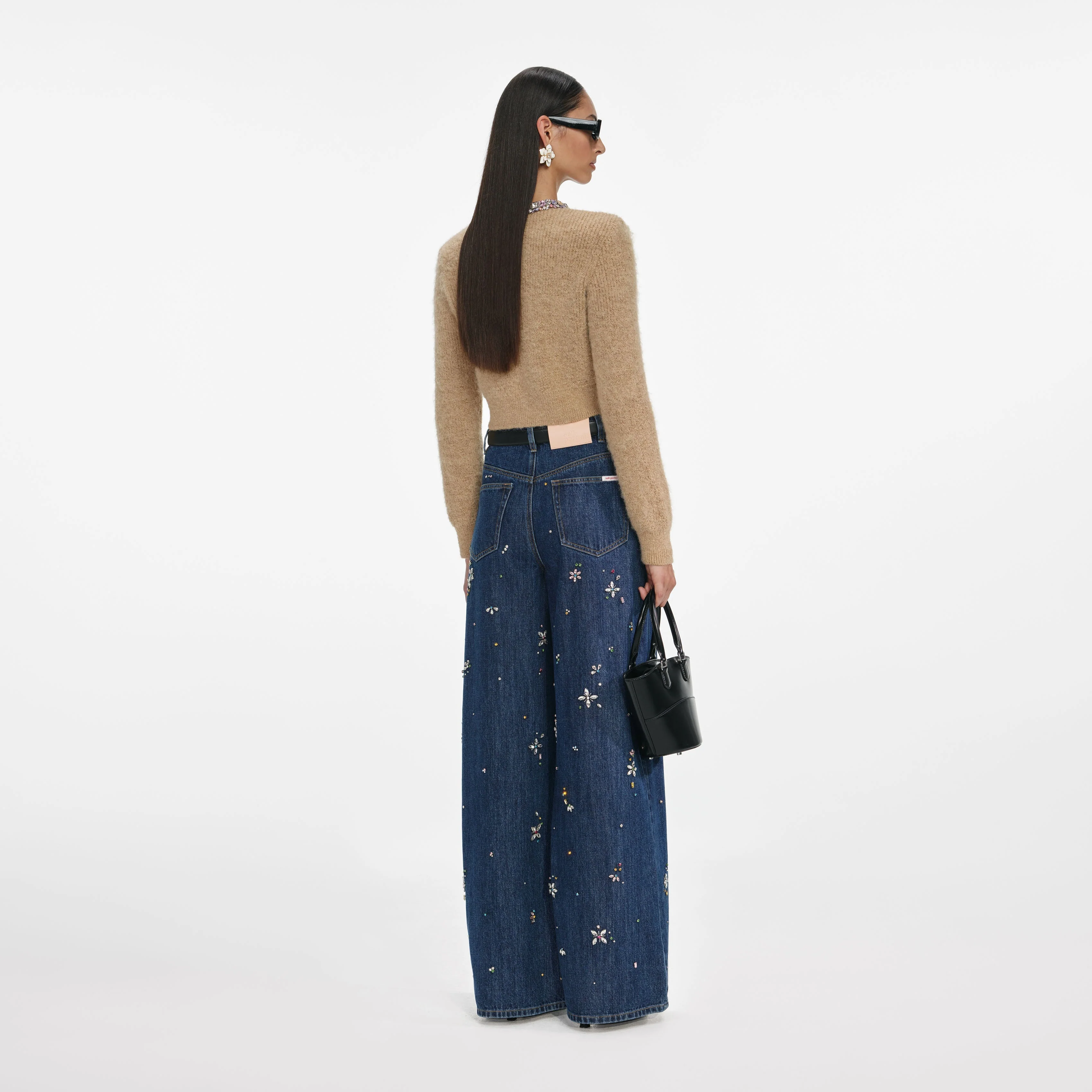 Blue Embellished Wide Leg Jeans - Image 3