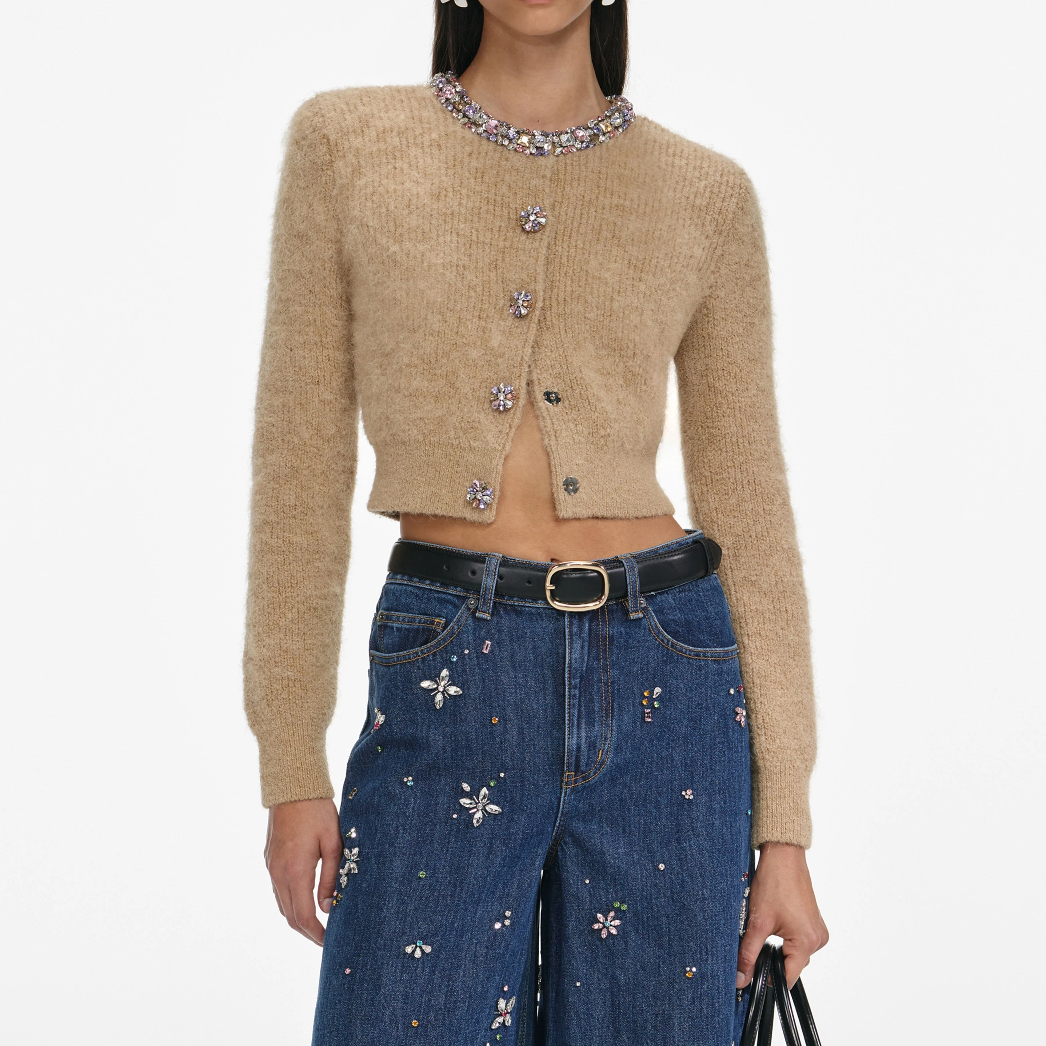 Blue Embellished Wide Leg Jeans - Image 4