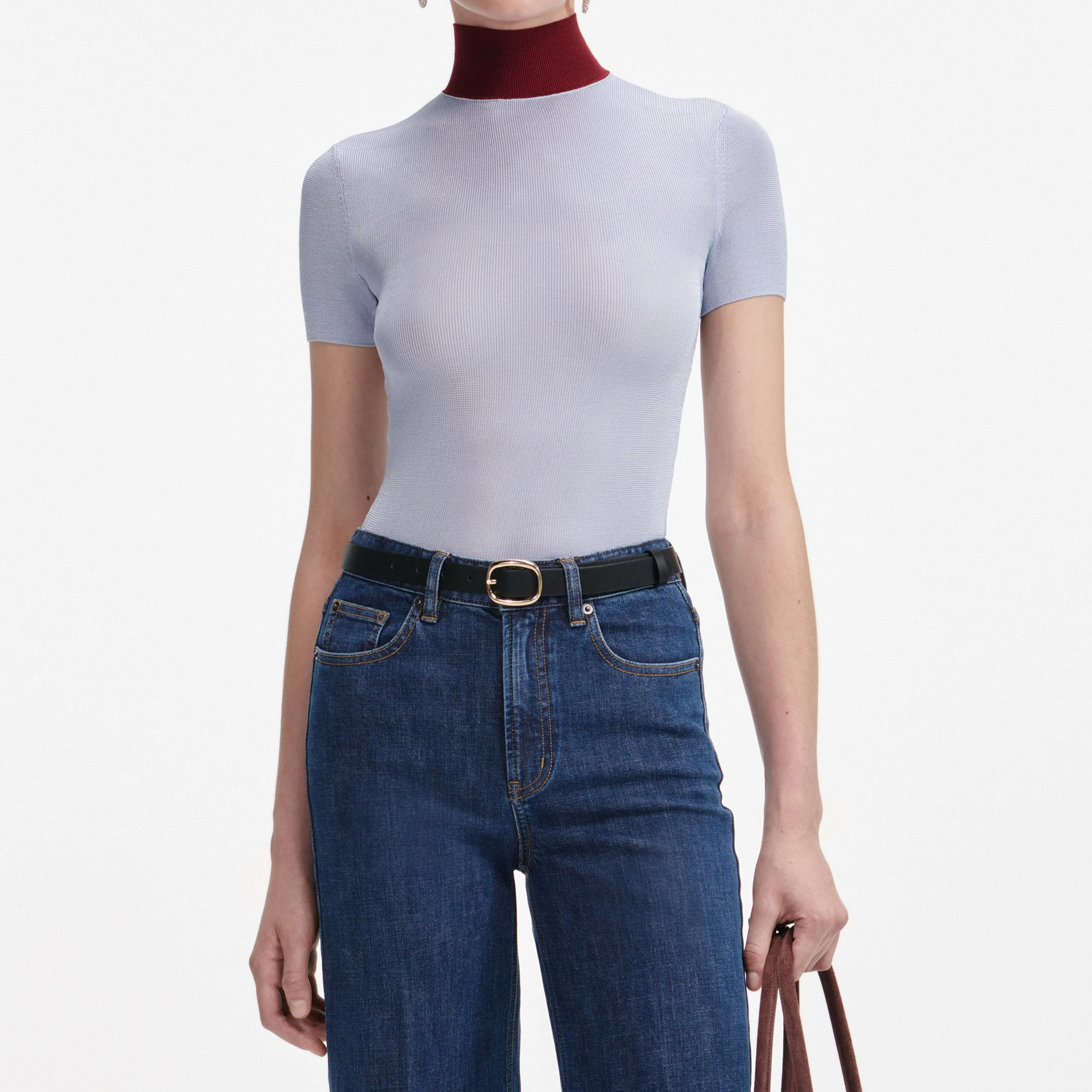 Blue Viscose Knit Short Sleeve Top - Image 4