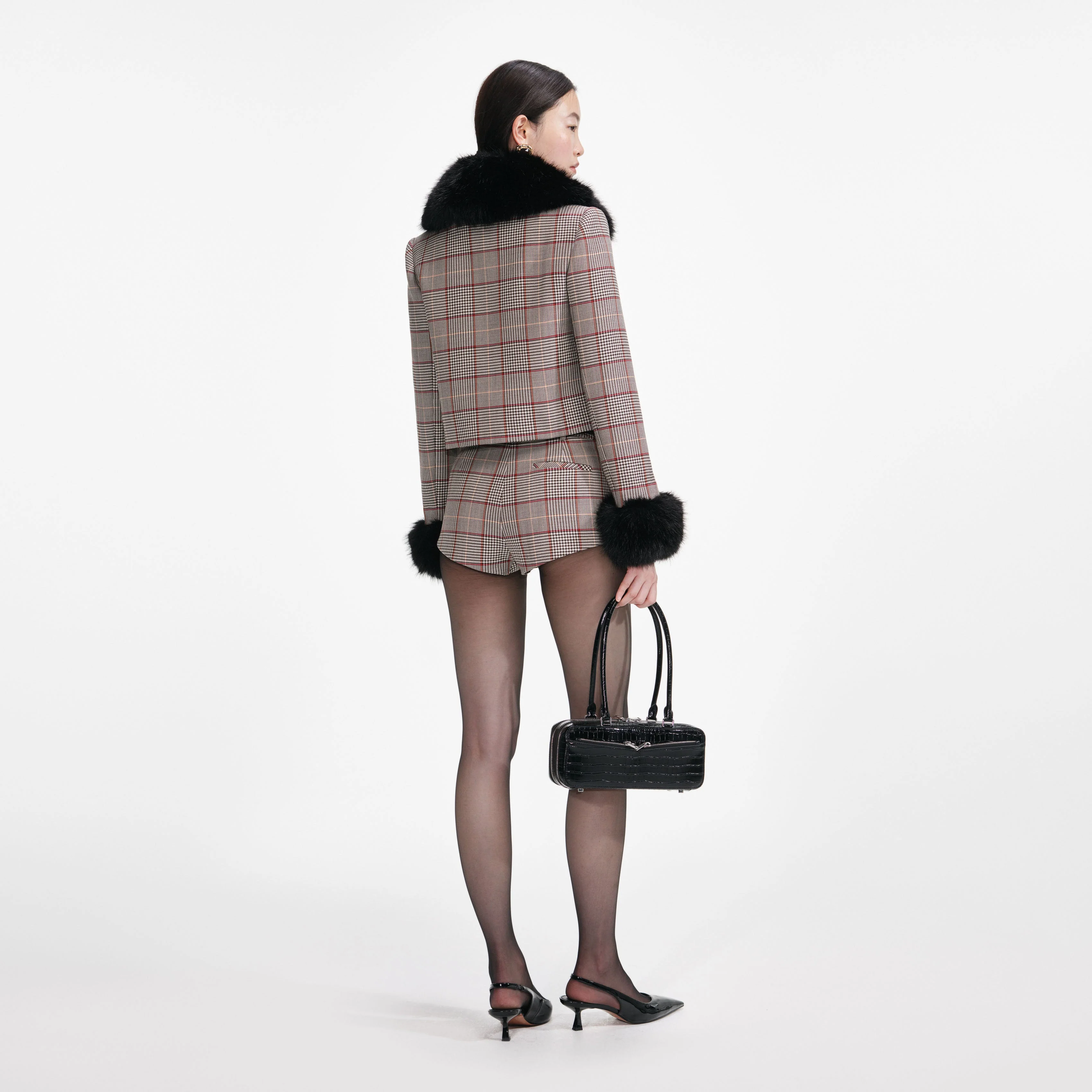 Brown Check Fur Cuff Jacket - Image 3