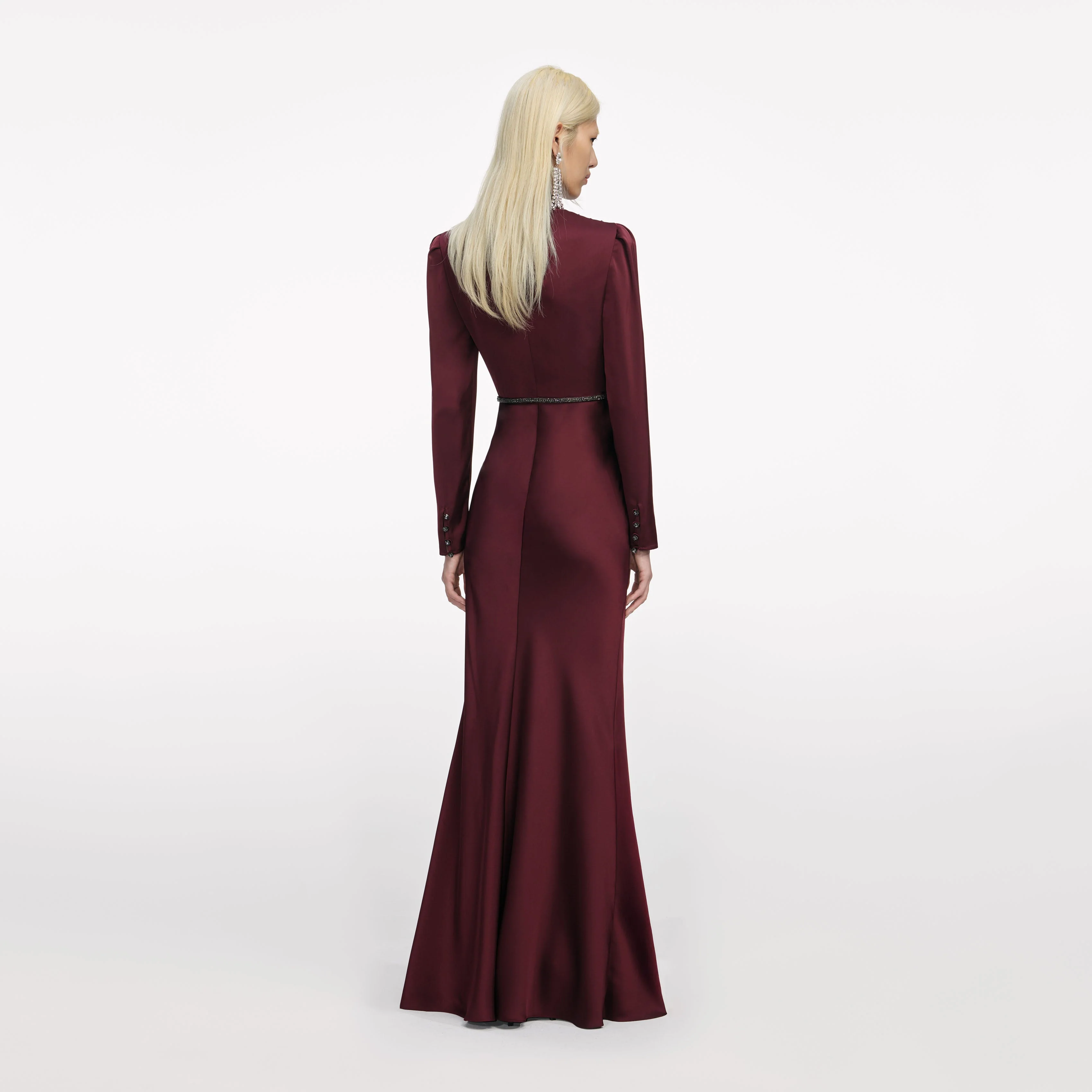 Burgundy Satin Maxi Dress - Image 3