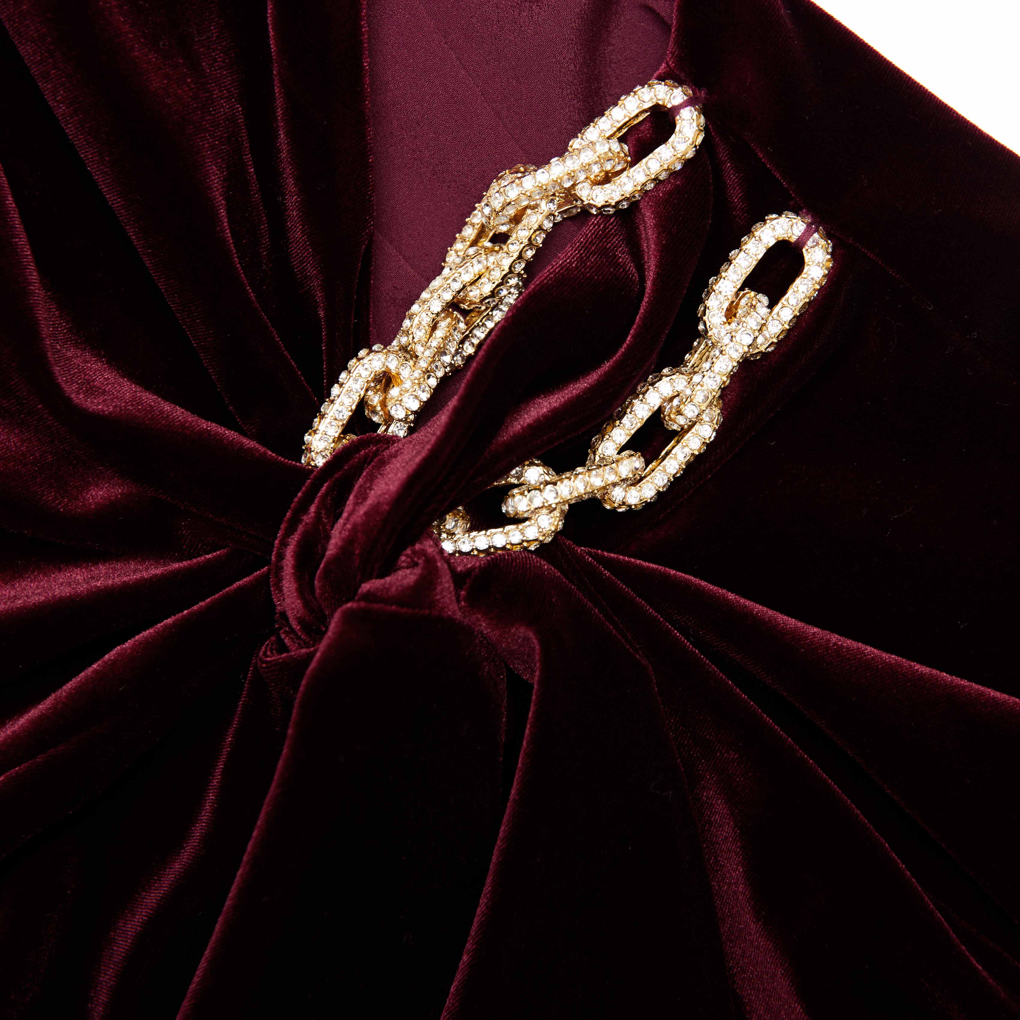 Burgundy Velvet Embellished Mini Dress - Image 5