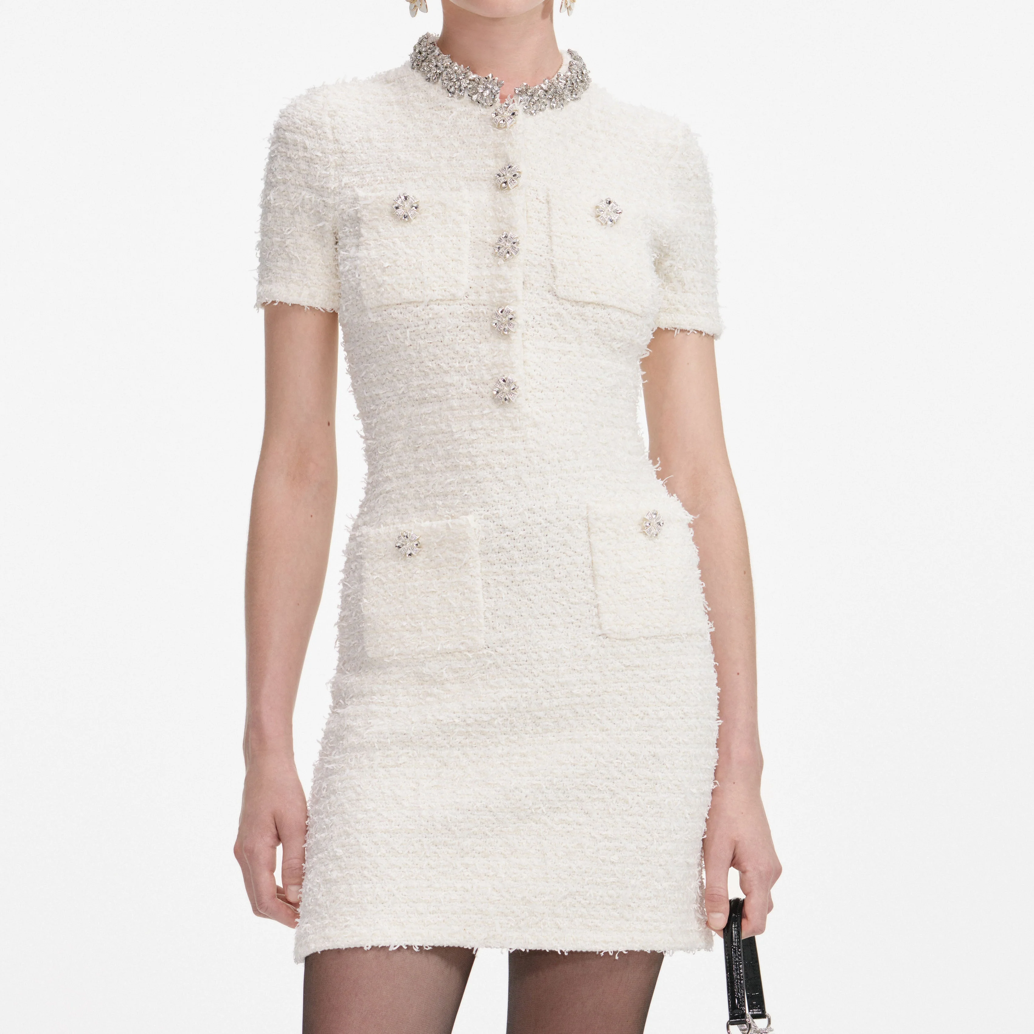 Cream Textured Knit Mini Dress - Image 4