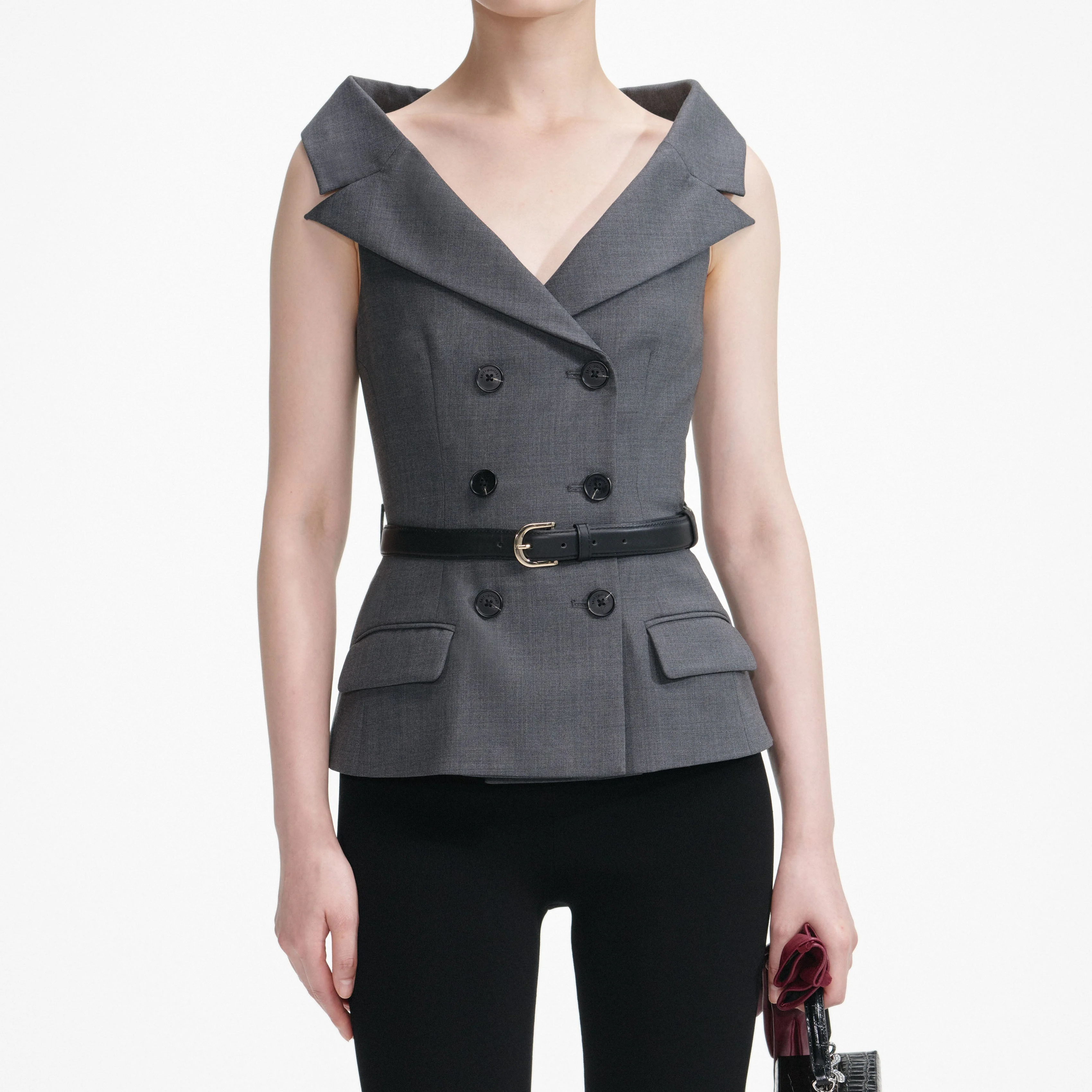 Grey Wool Tailored Top - Image 4