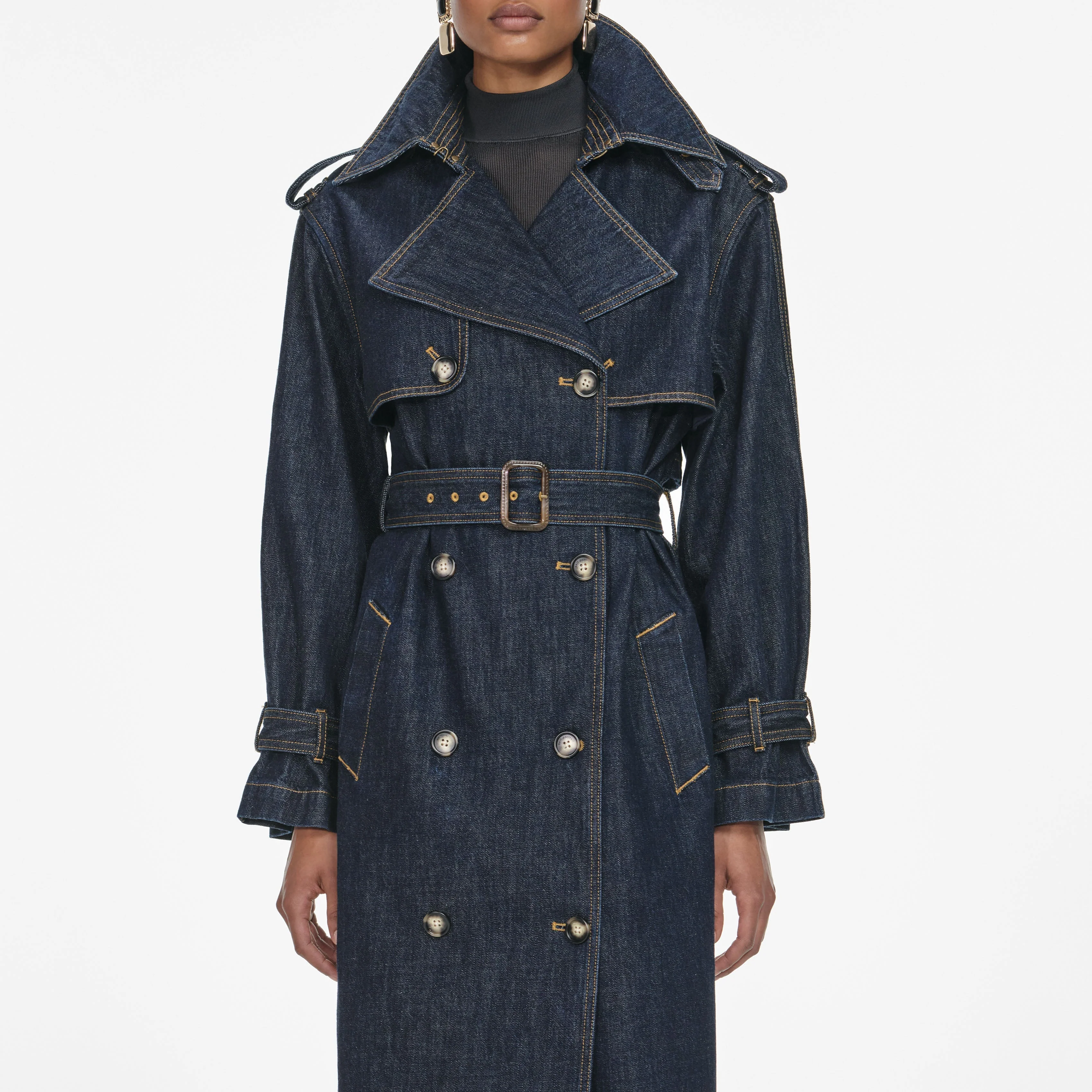 Indigo Denim Trench Coat - Image 4