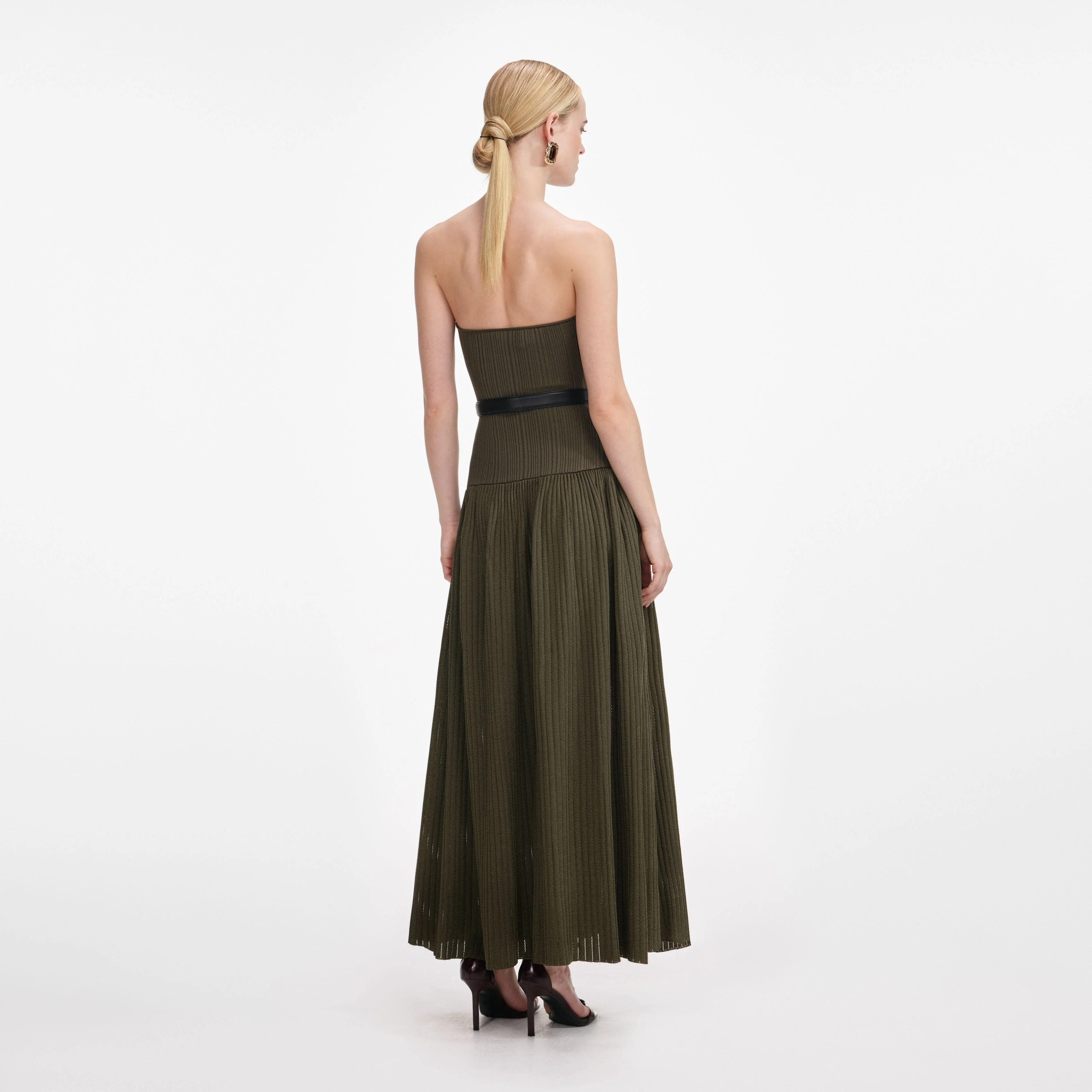 Khaki Bandeau Knit Midi Dress - Image 3