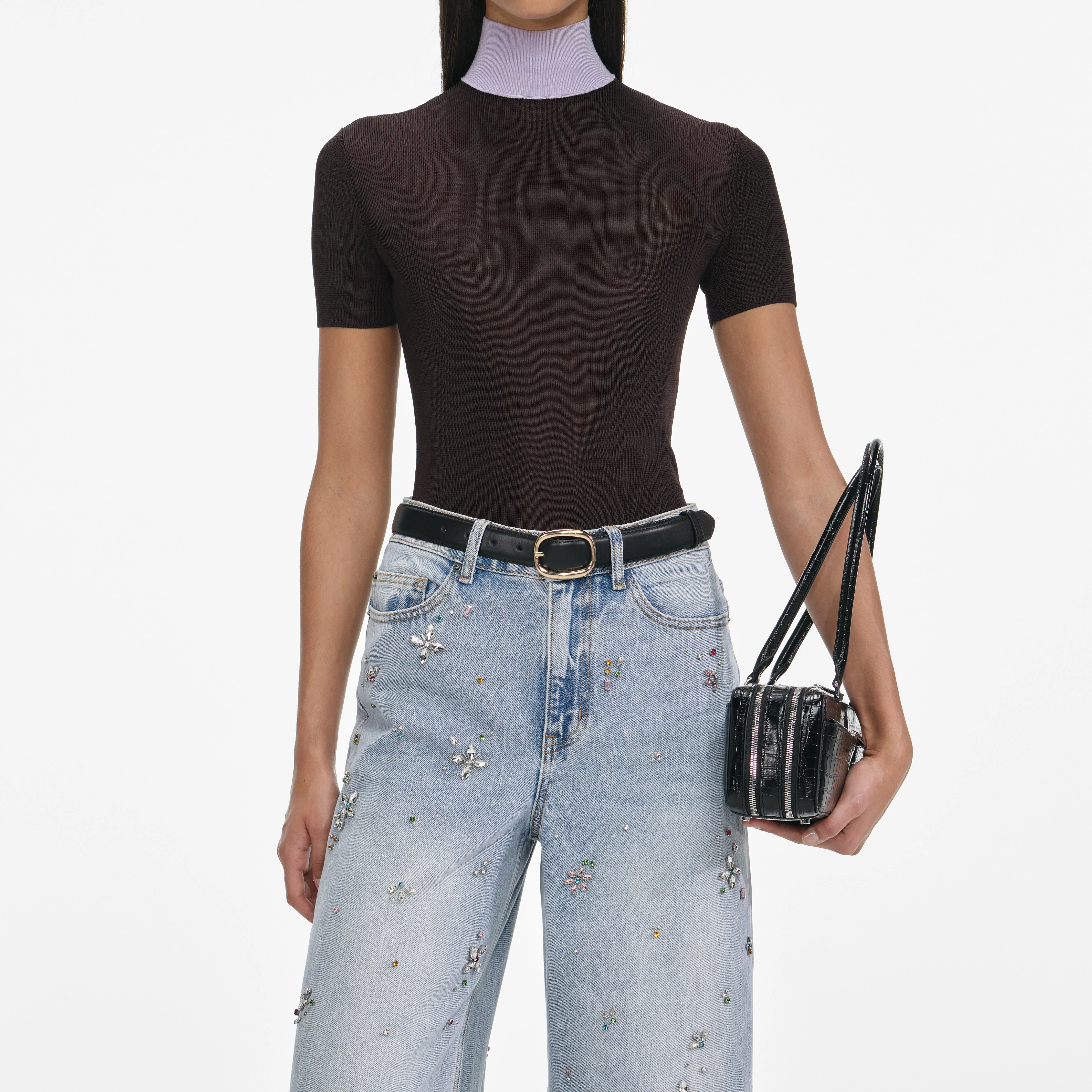 Light Blue Embellished Wide Leg Jeans - Image 4