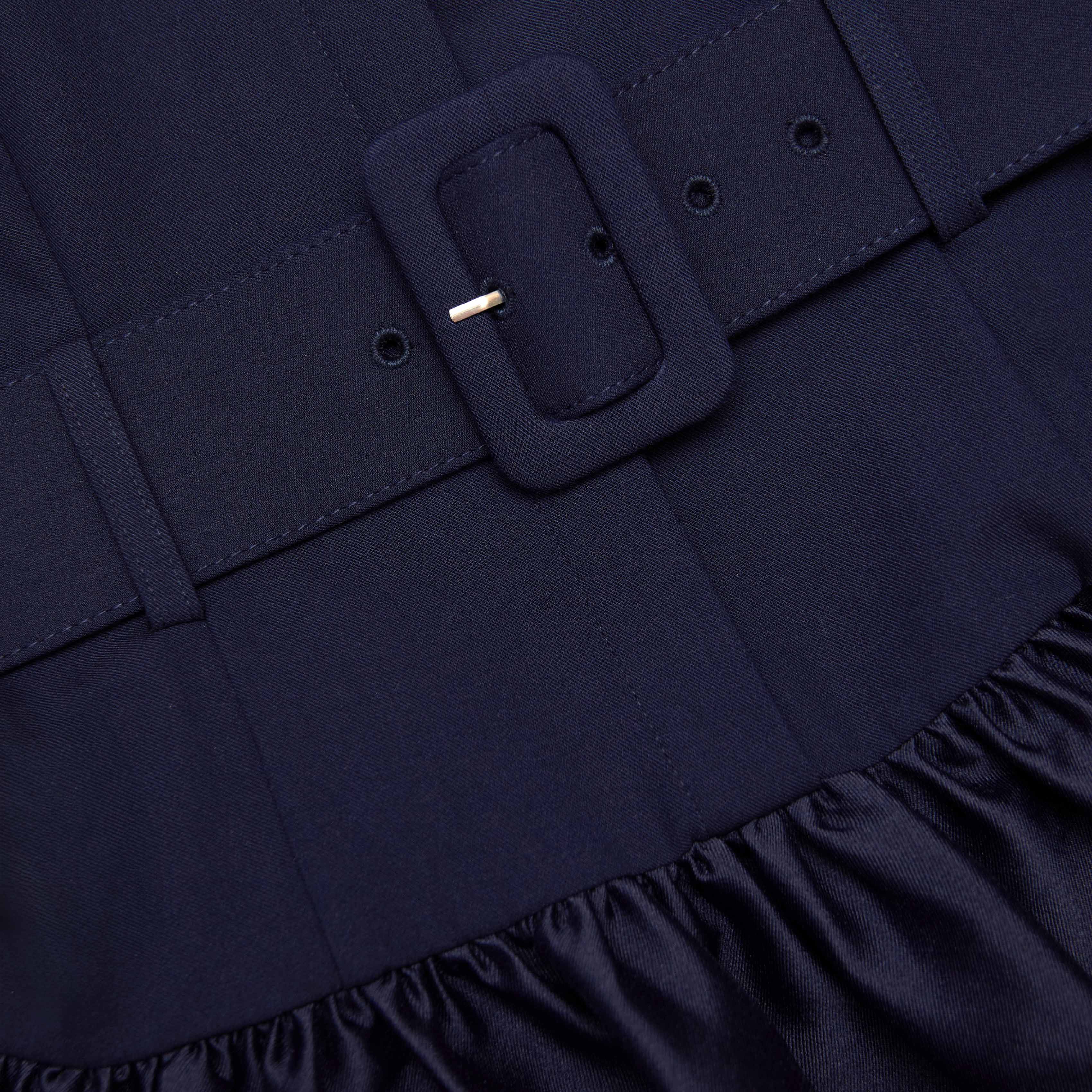 Navy Belted Twill Midi Dress - Image 5