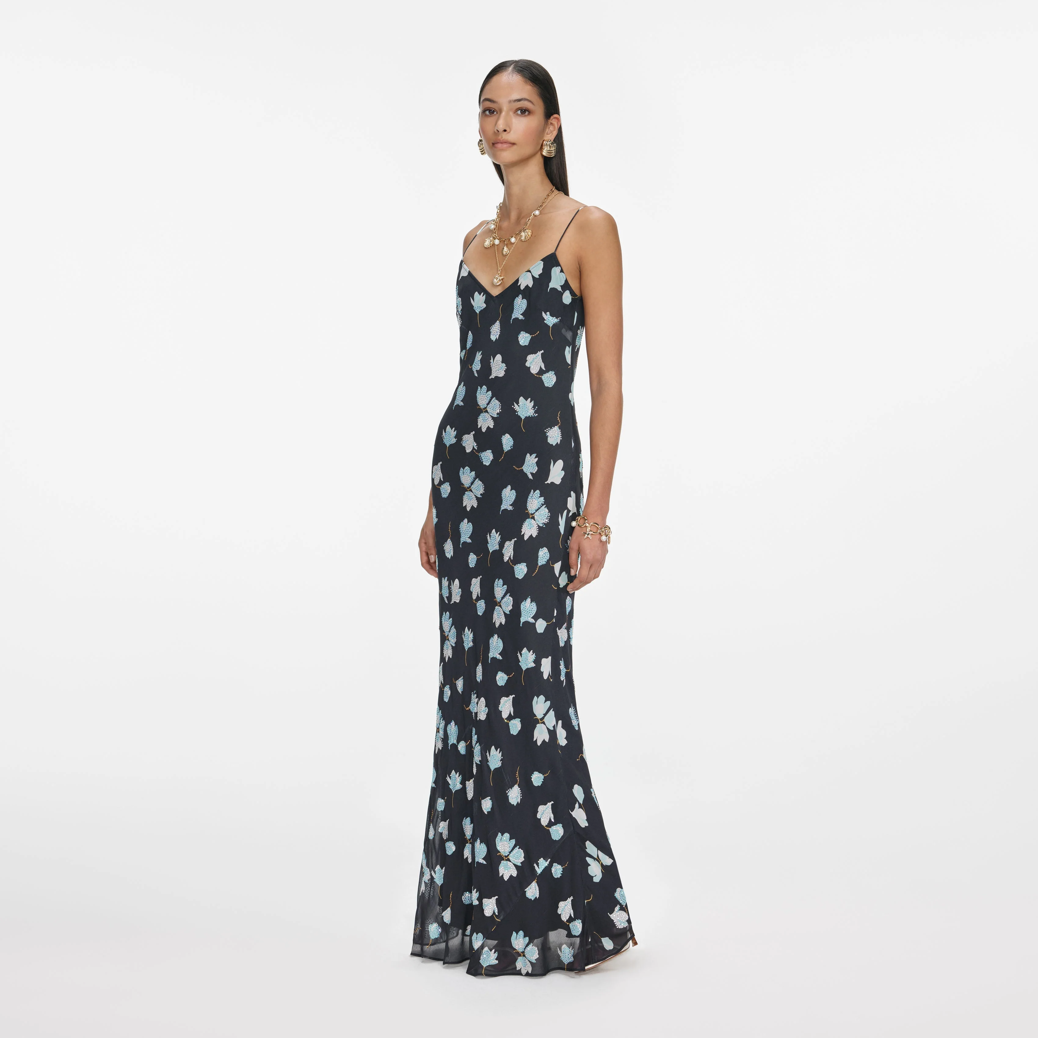 Navy Floral Rhinestone Maxi Dress - Image 2