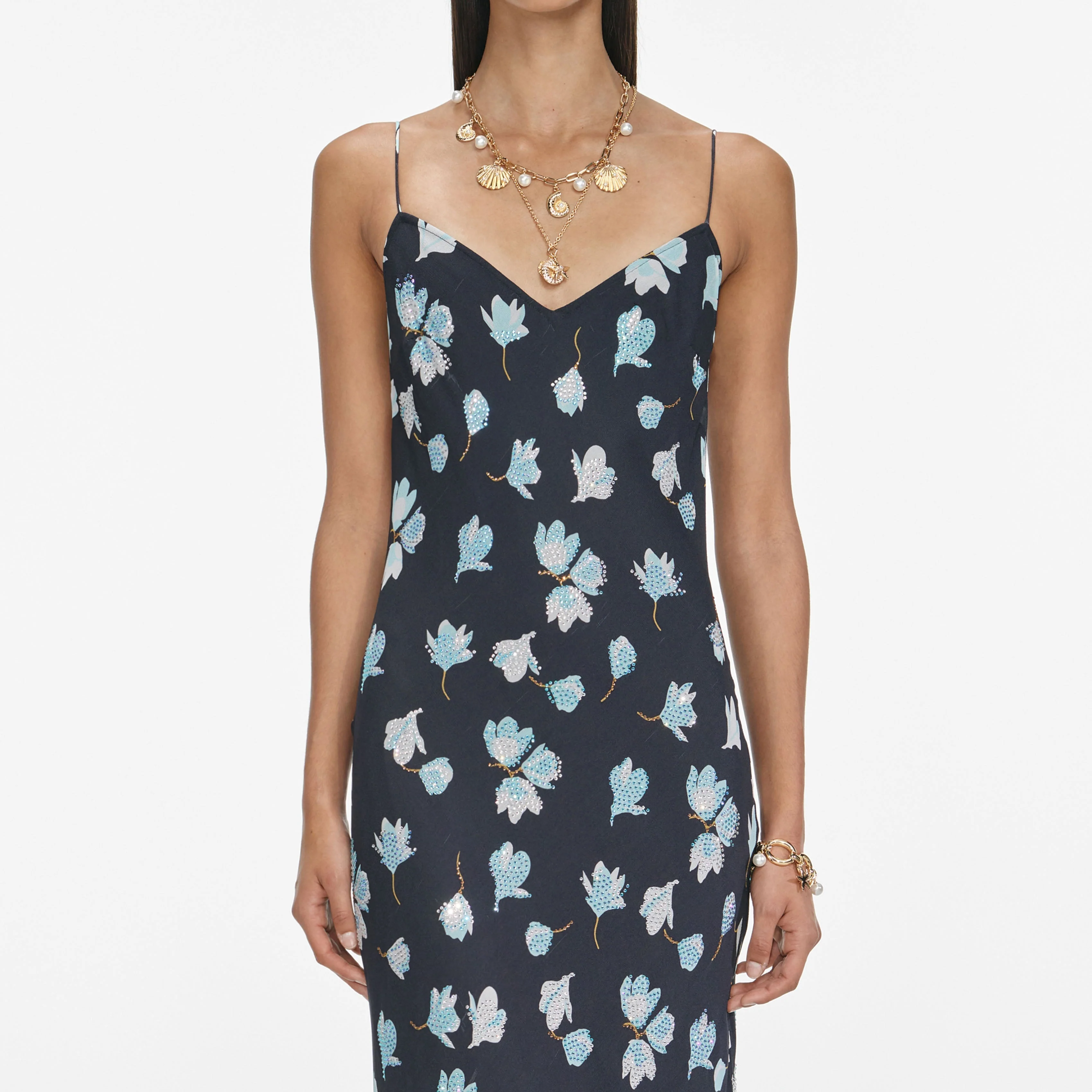 Navy Floral Rhinestone Maxi Dress - Image 4