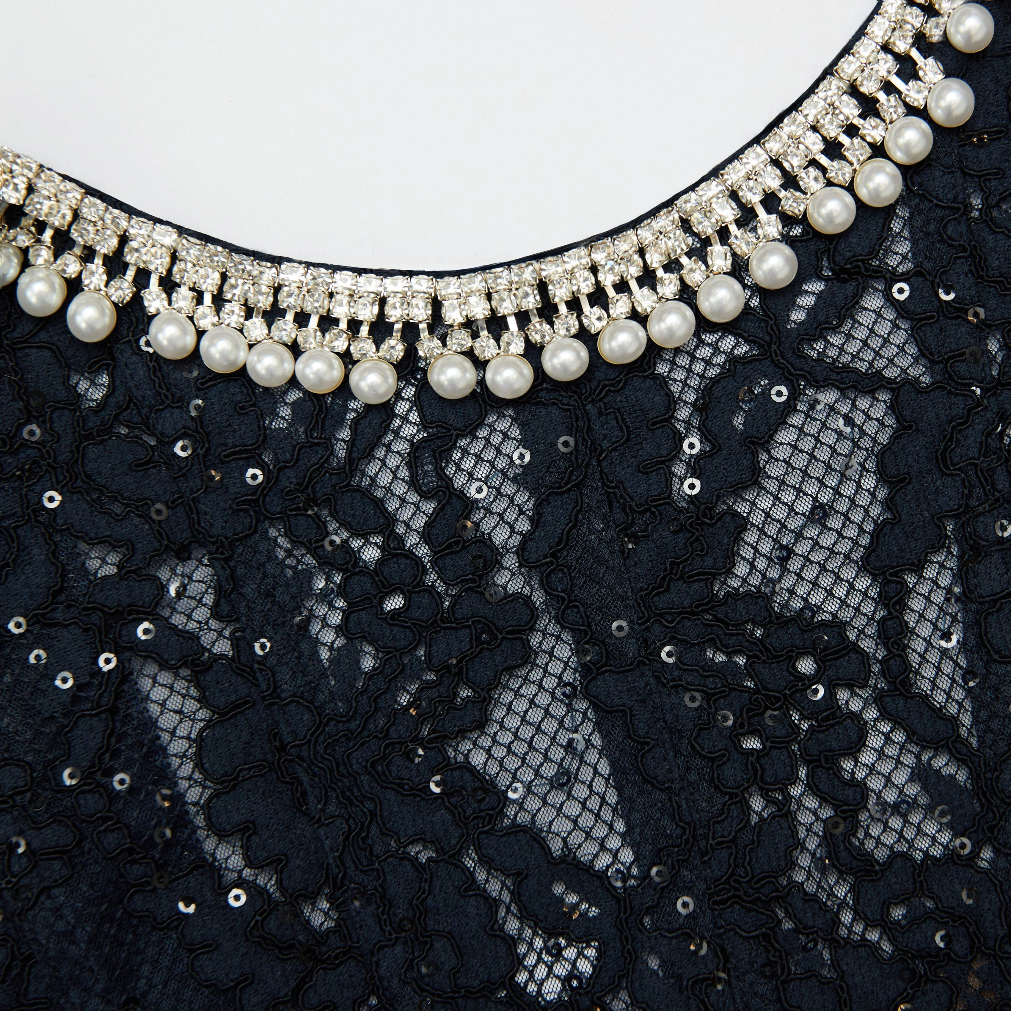 Navy Lace Embellished Midi Dress - Image 5