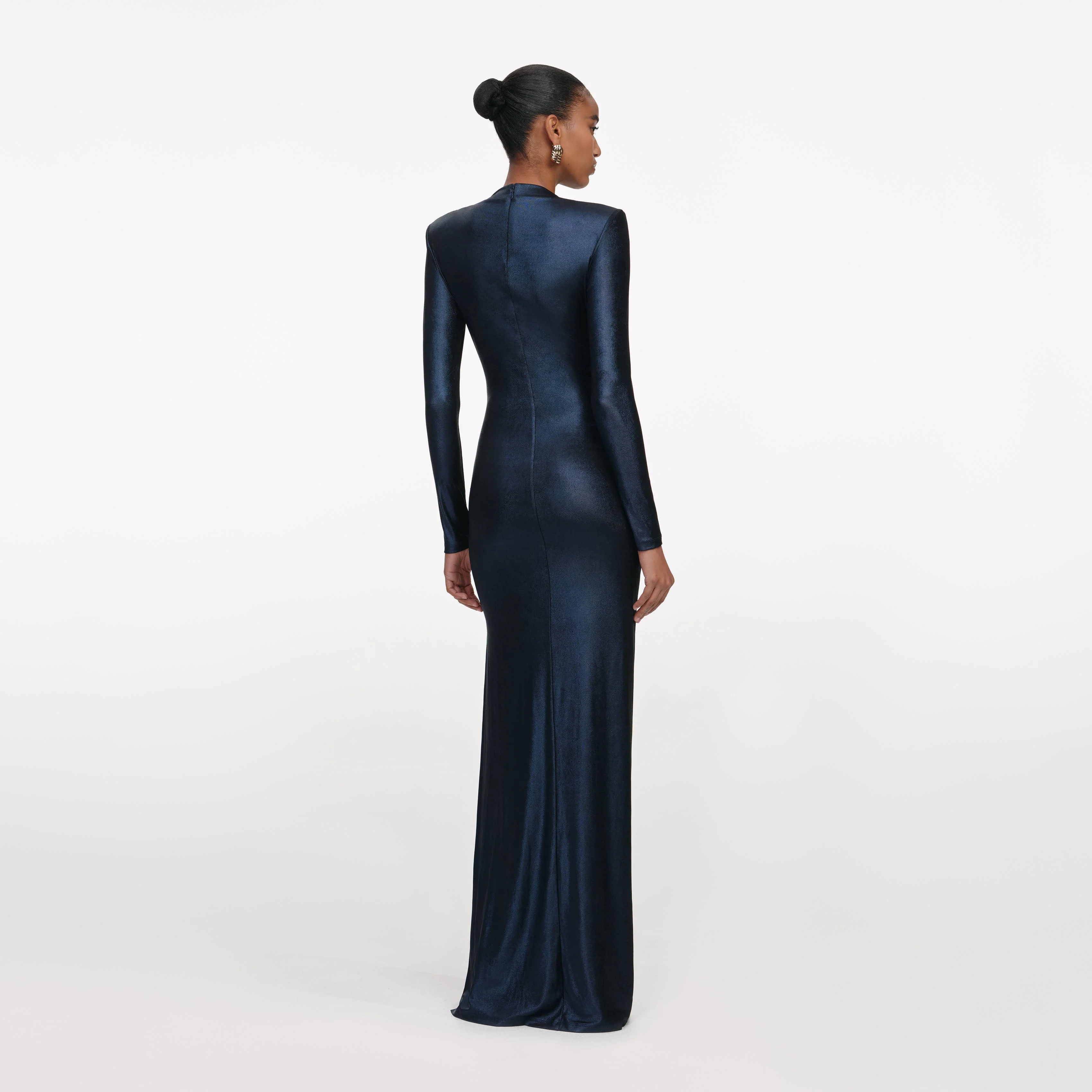 Navy Metallic Gathered Maxi Dress - Image 3