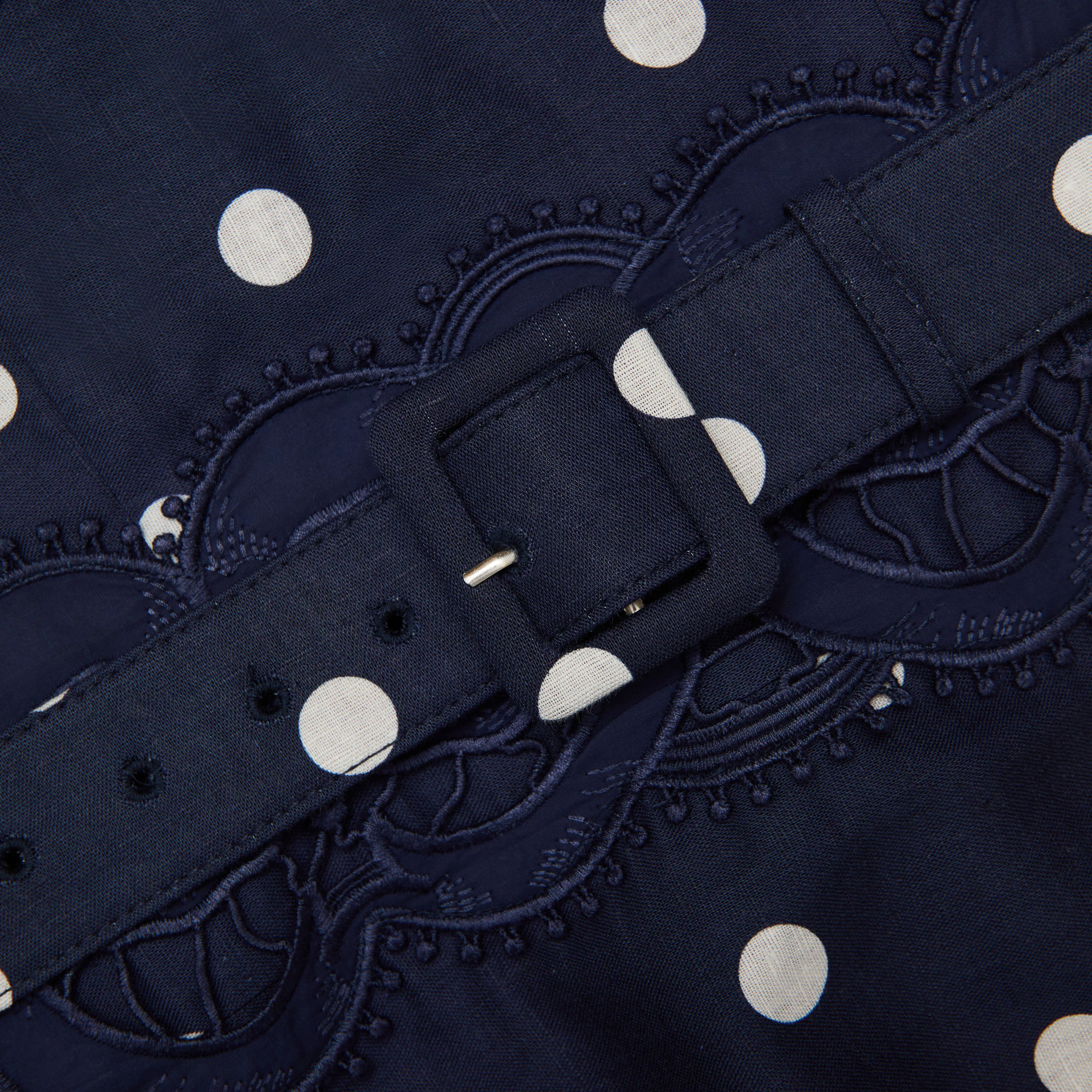 Navy Polka Dot Linen Midi Dress - Image 5