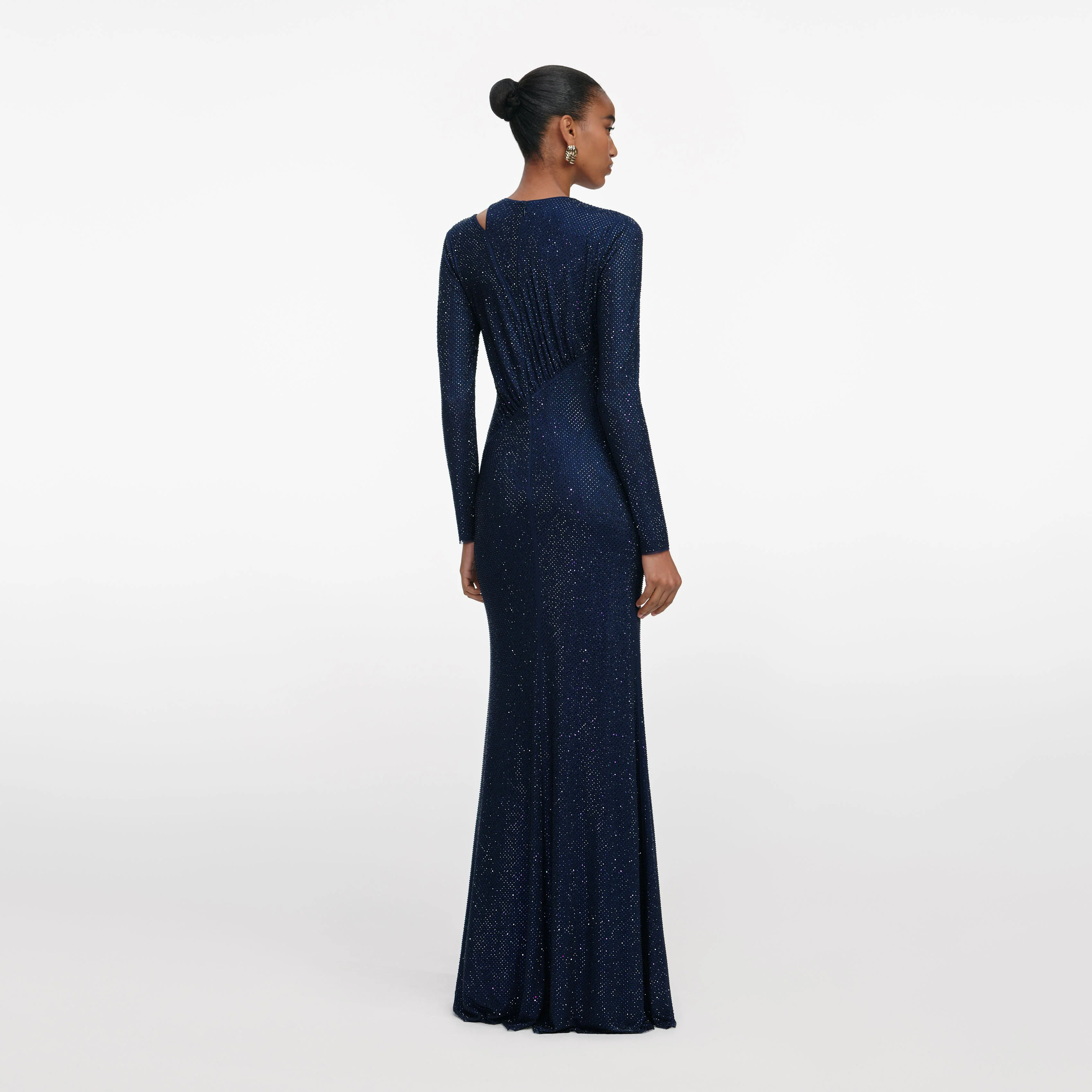 Navy Rhinestone Mesh Cut Out Maxi Dress - Image 3