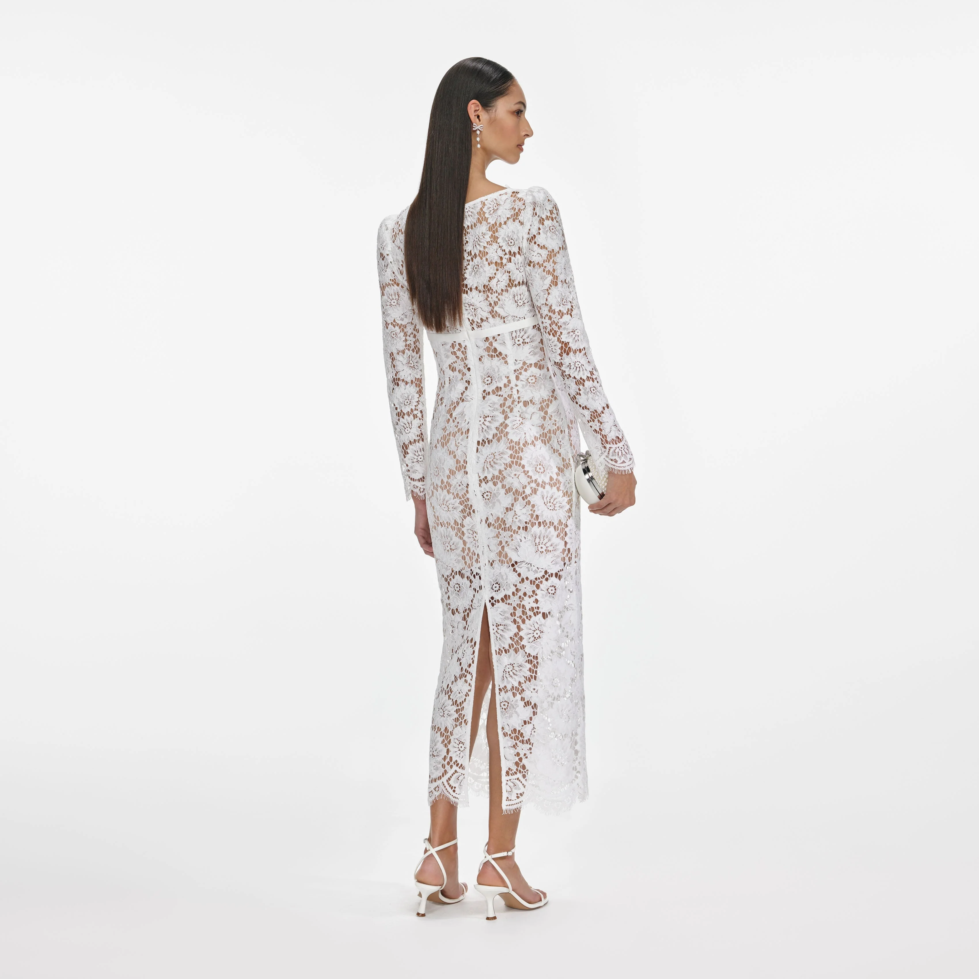 White Floral Lace Midi Dress - Image 3