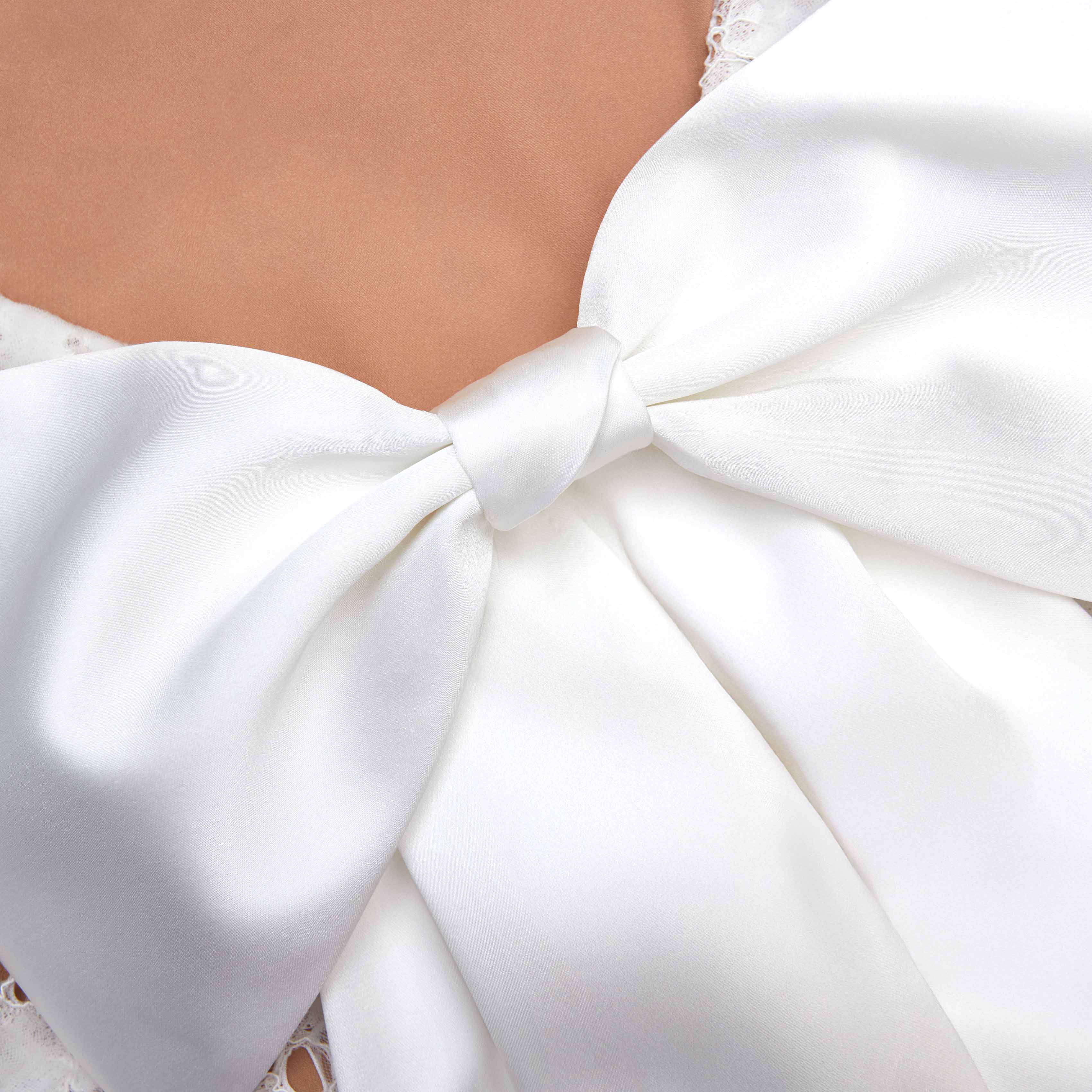 White Lace Satin Bow Mini Dress - Image 5