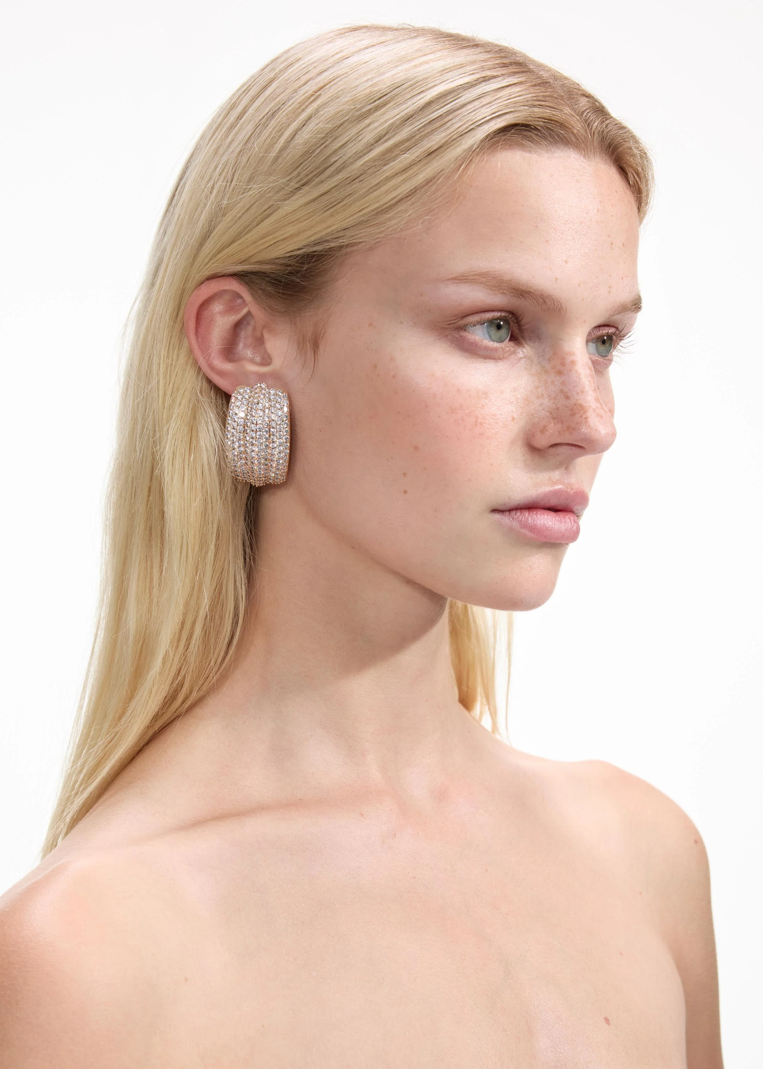 Gold Crystal Ridged Earrings - Image 2