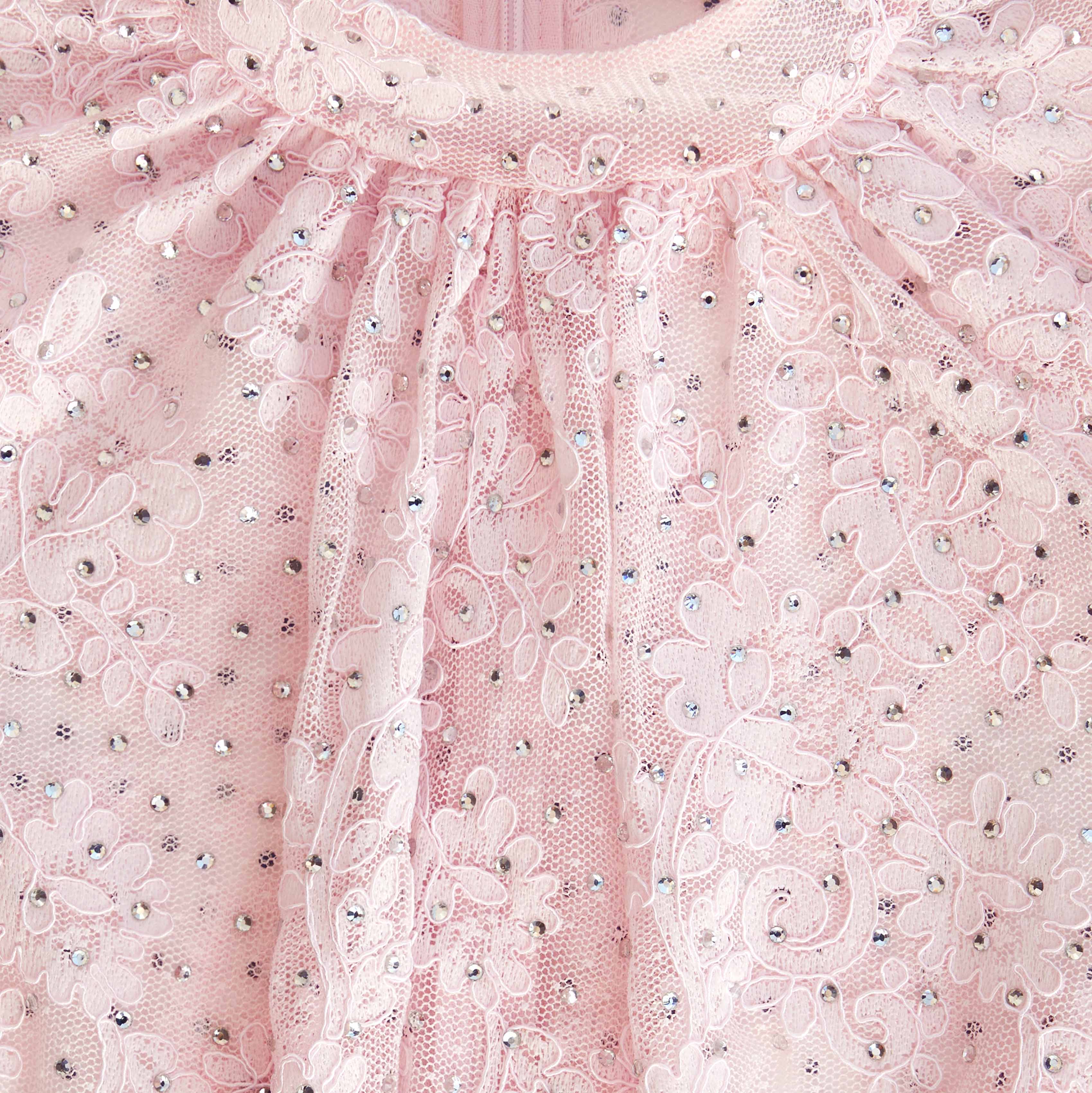 Pale Pink Rhinestone Lace Maxi Dress - Image 5
