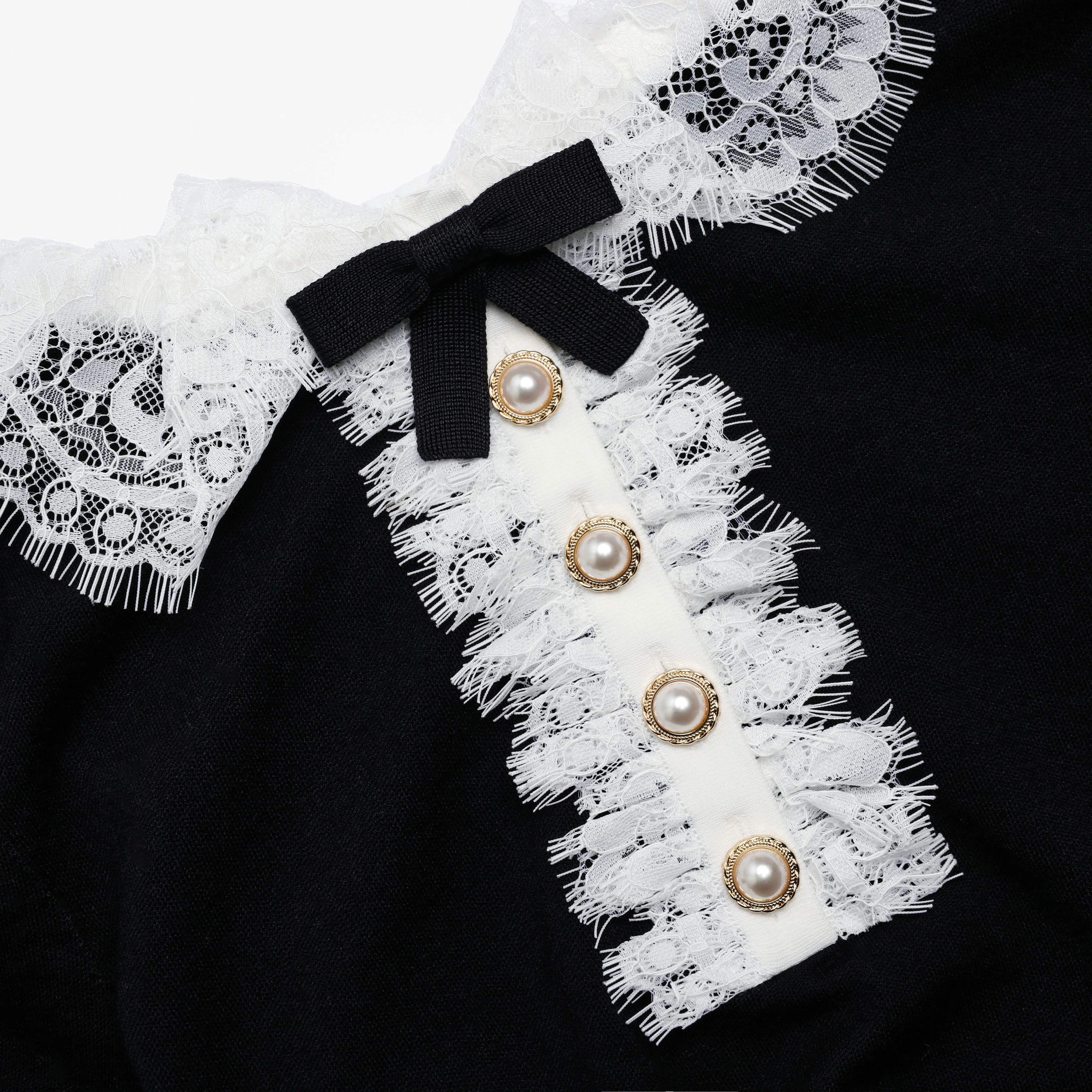 Black Knit Lace Collar Top - Image 5