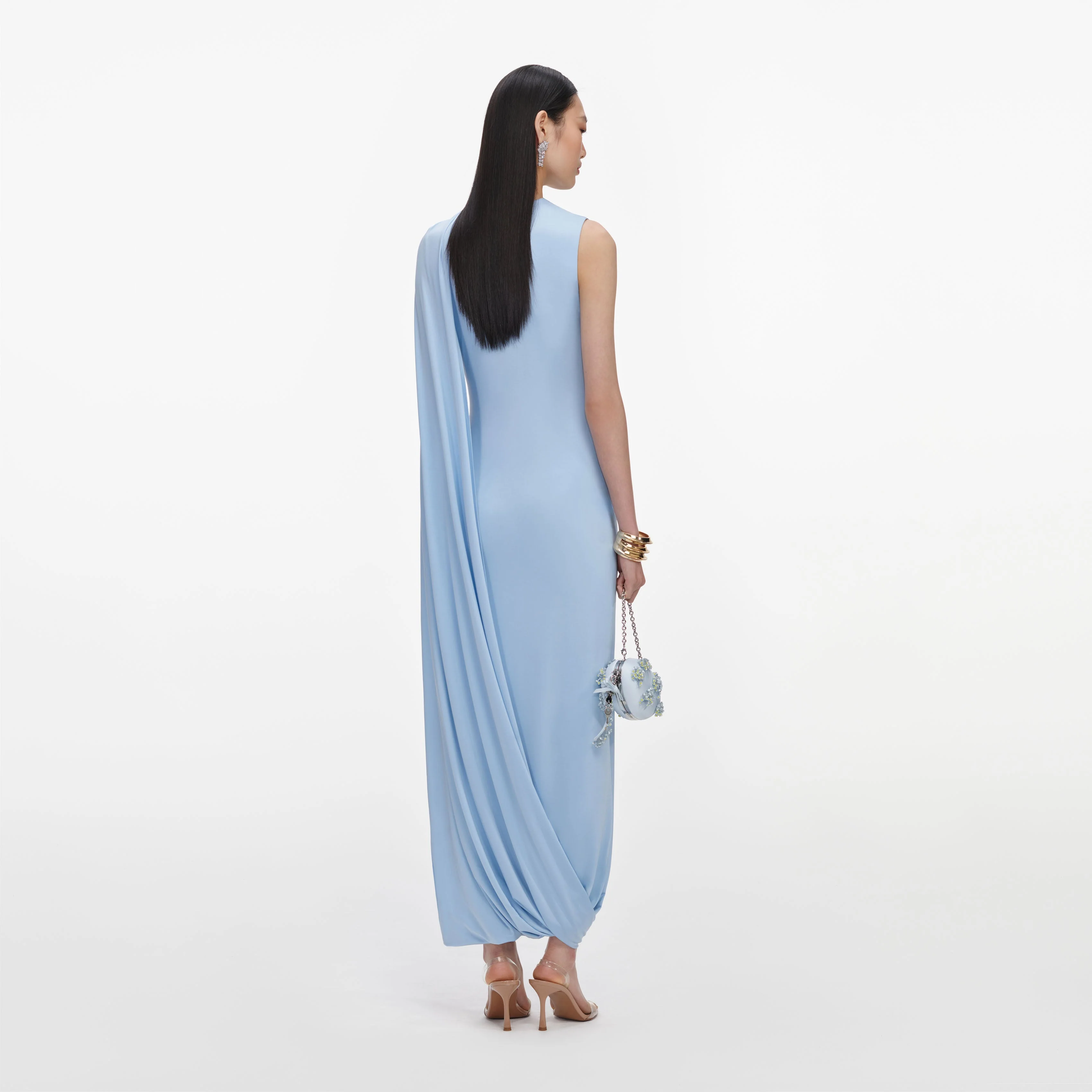 Blue Jersey Draped Maxi Dress - Image 3
