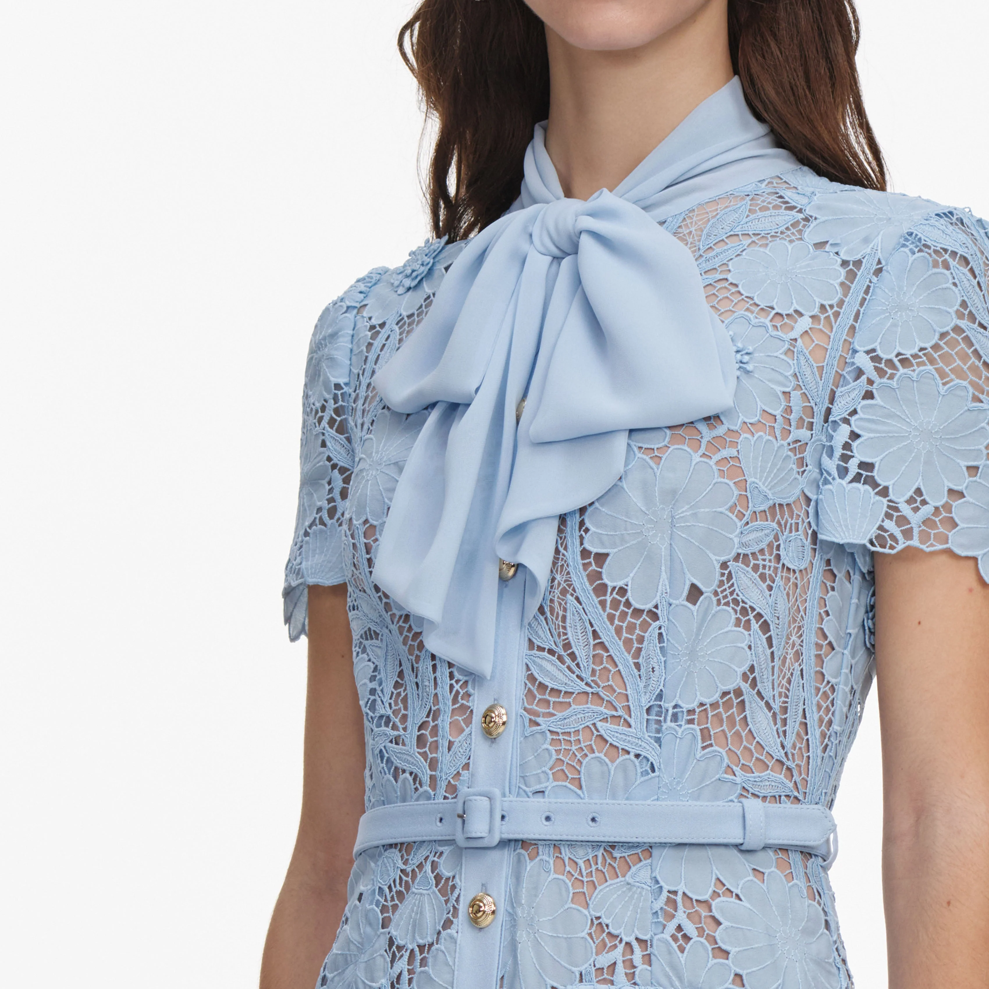 Blue Lace Tie Neck Midi Dress - Image 5