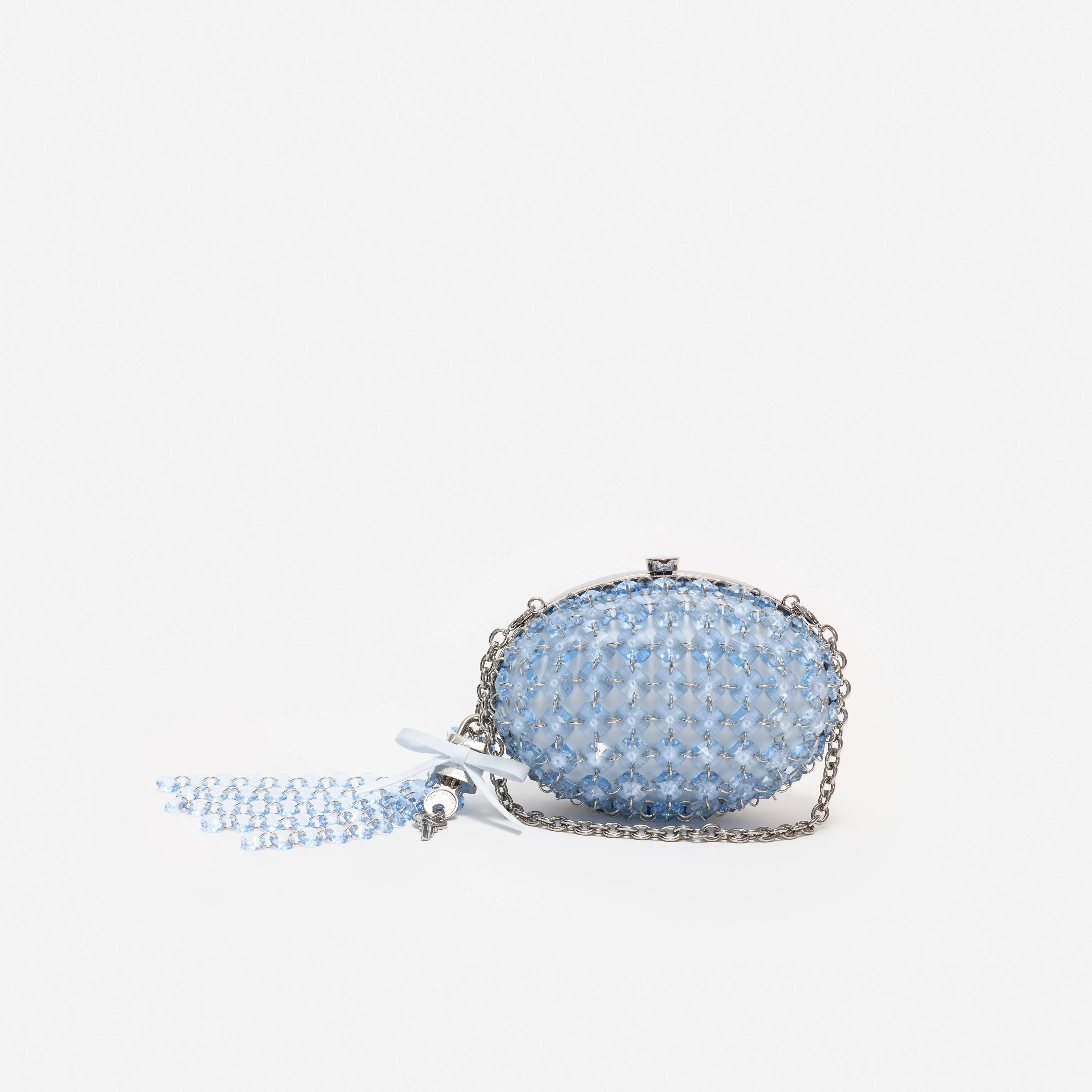 Blue Oval Crystal Chain Clutch Bag - Image 4