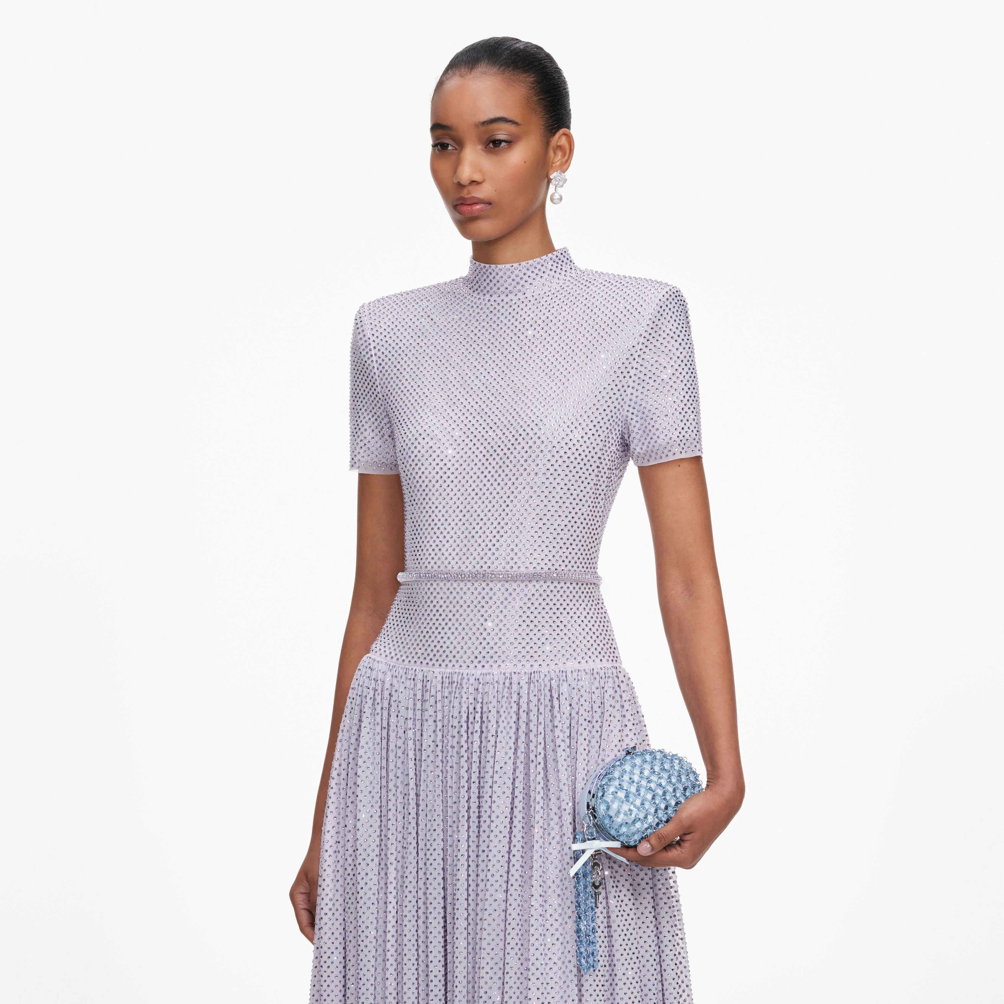 Blue Oval Crystal Chain Clutch Bag - Image 6
