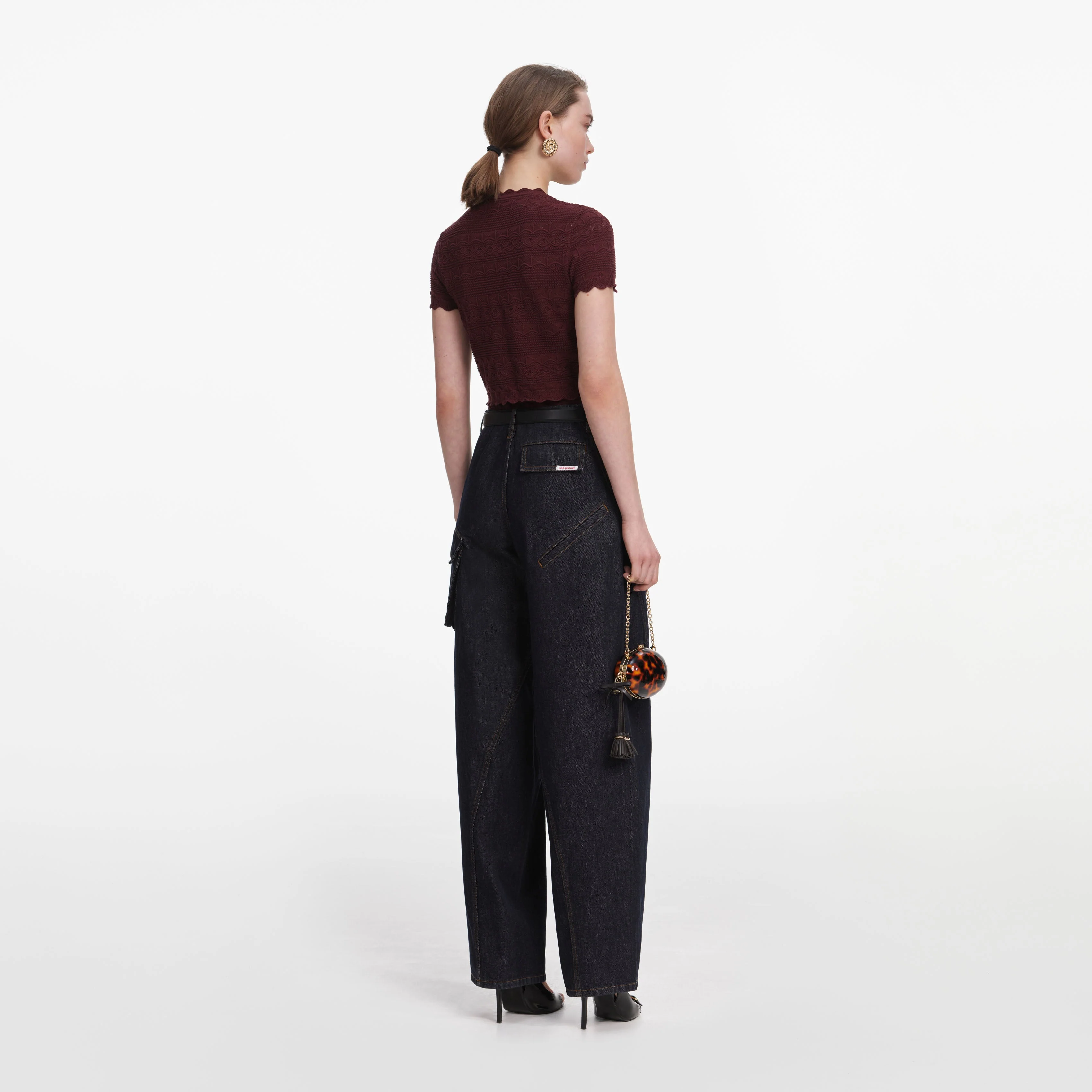 Brown Pointelle Knit Top - Image 3
