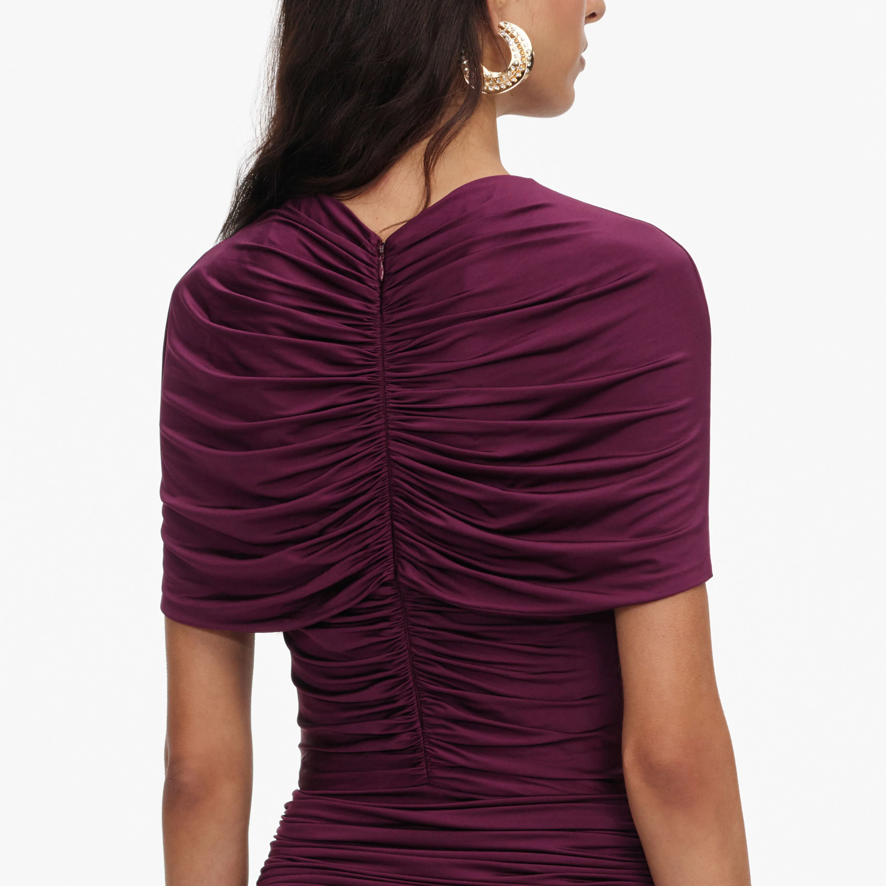 Burgundy Jersey Gathered Midi Dress - Image 5