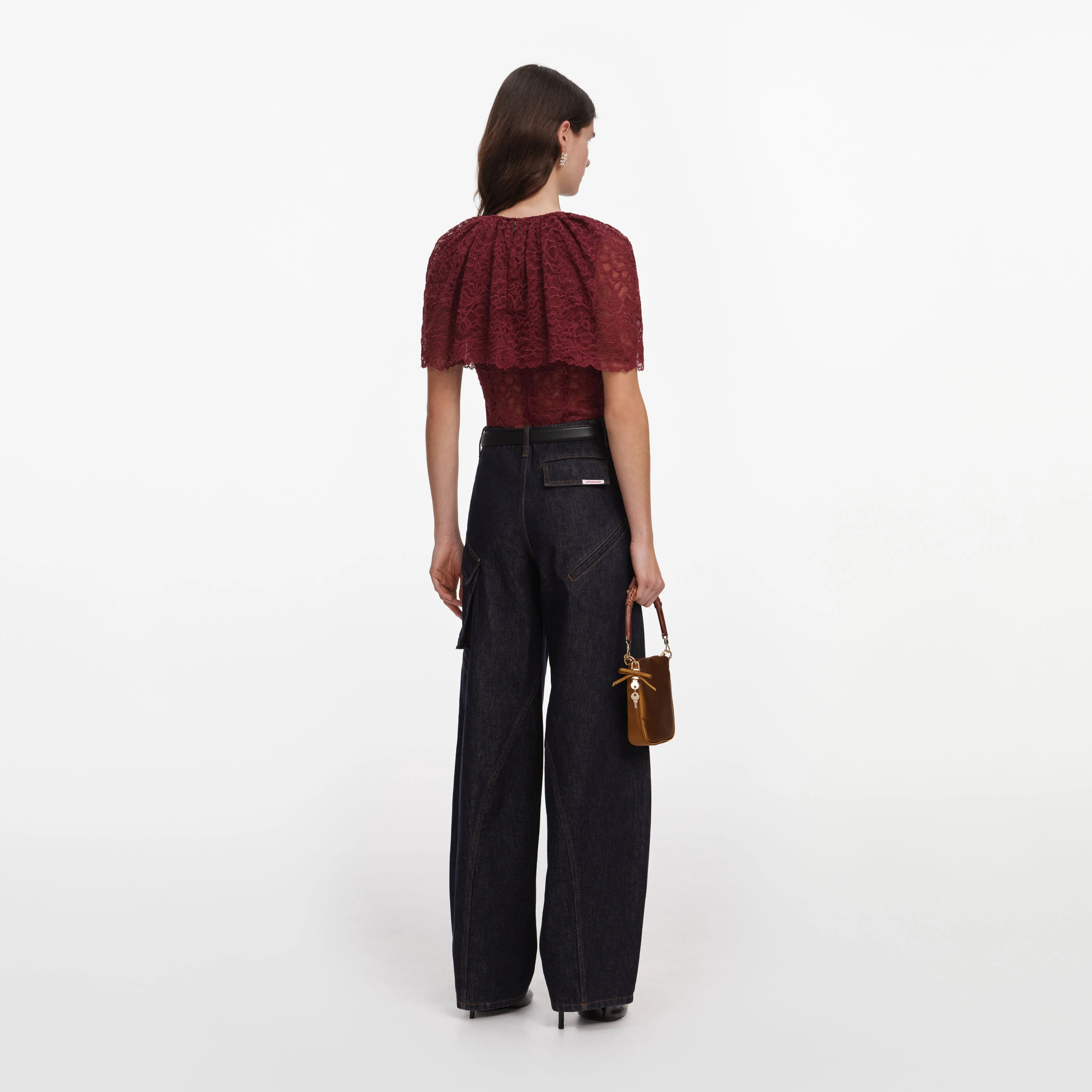 Burgundy Lace Cape Top - Image 3