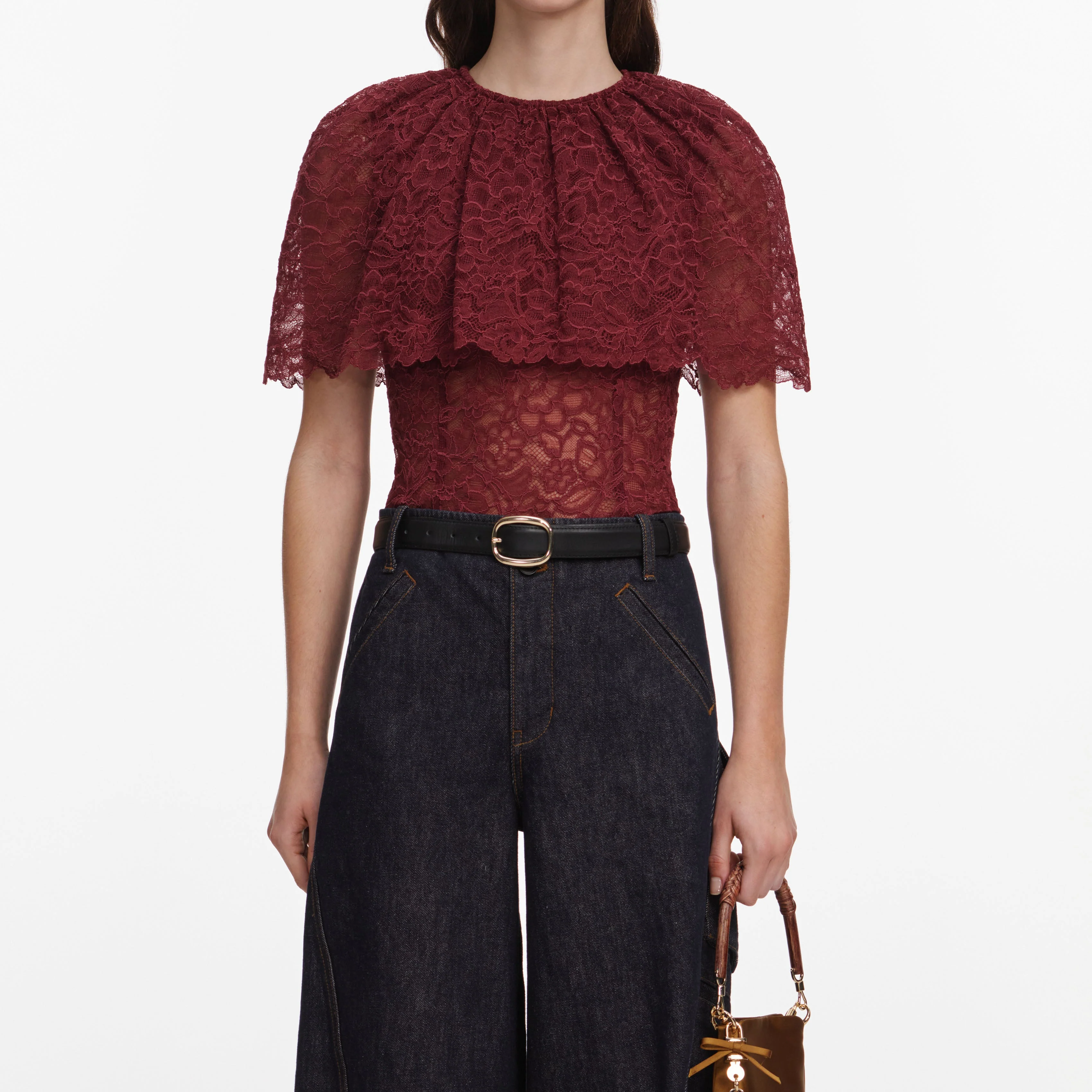 Burgundy Lace Cape Top - Image 4