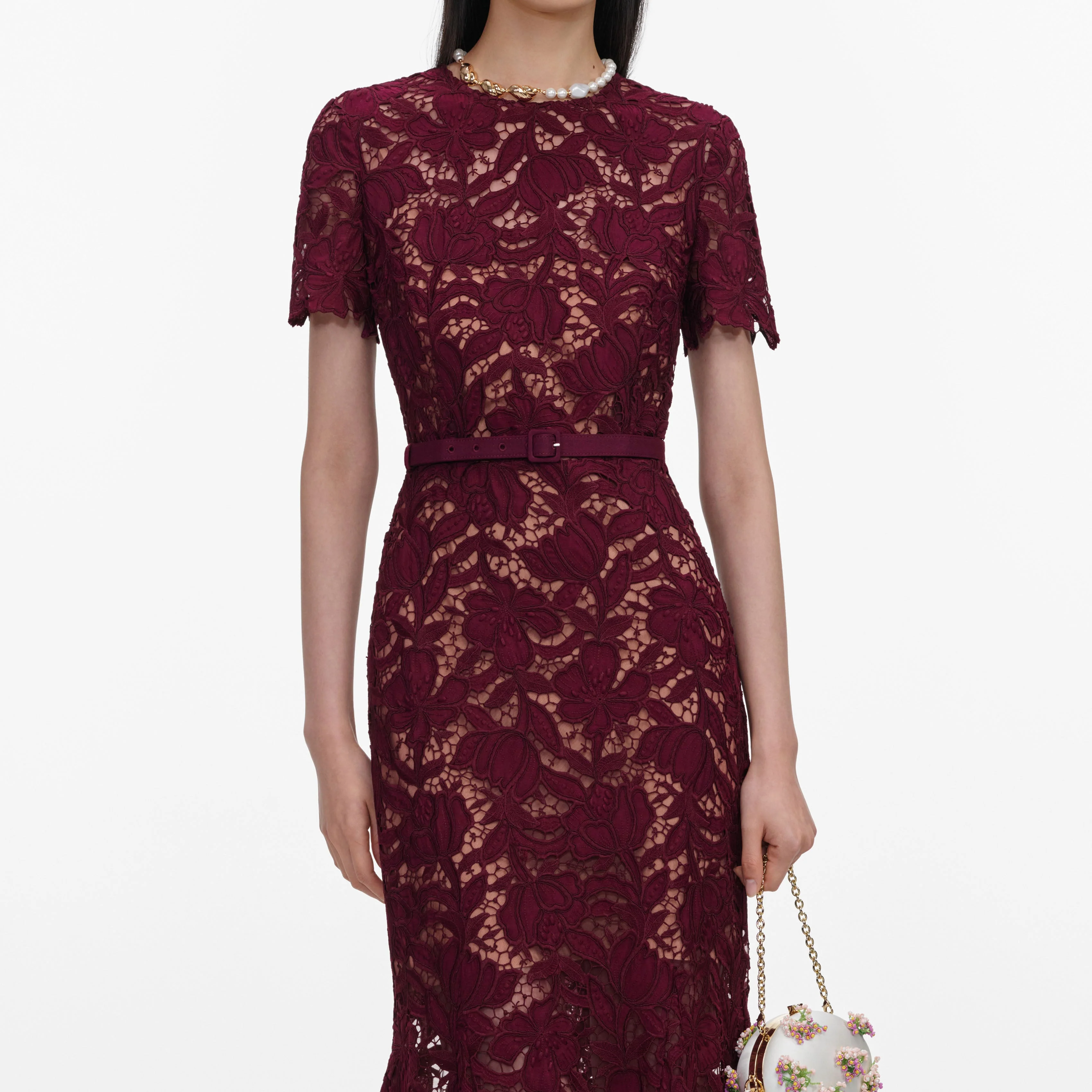 Burgundy Lace Midi Dress - Image 4