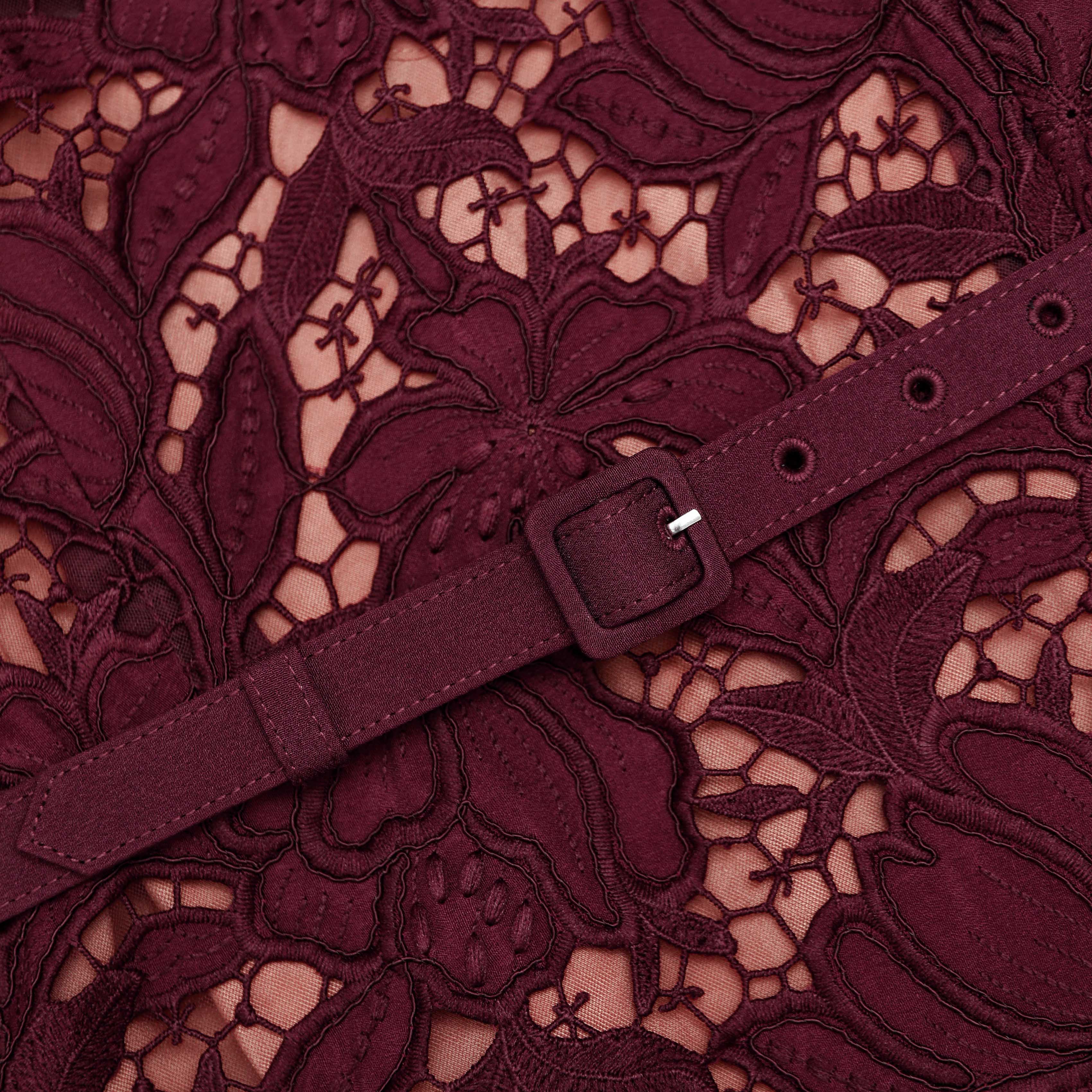 Burgundy Lace Midi Dress - Image 5