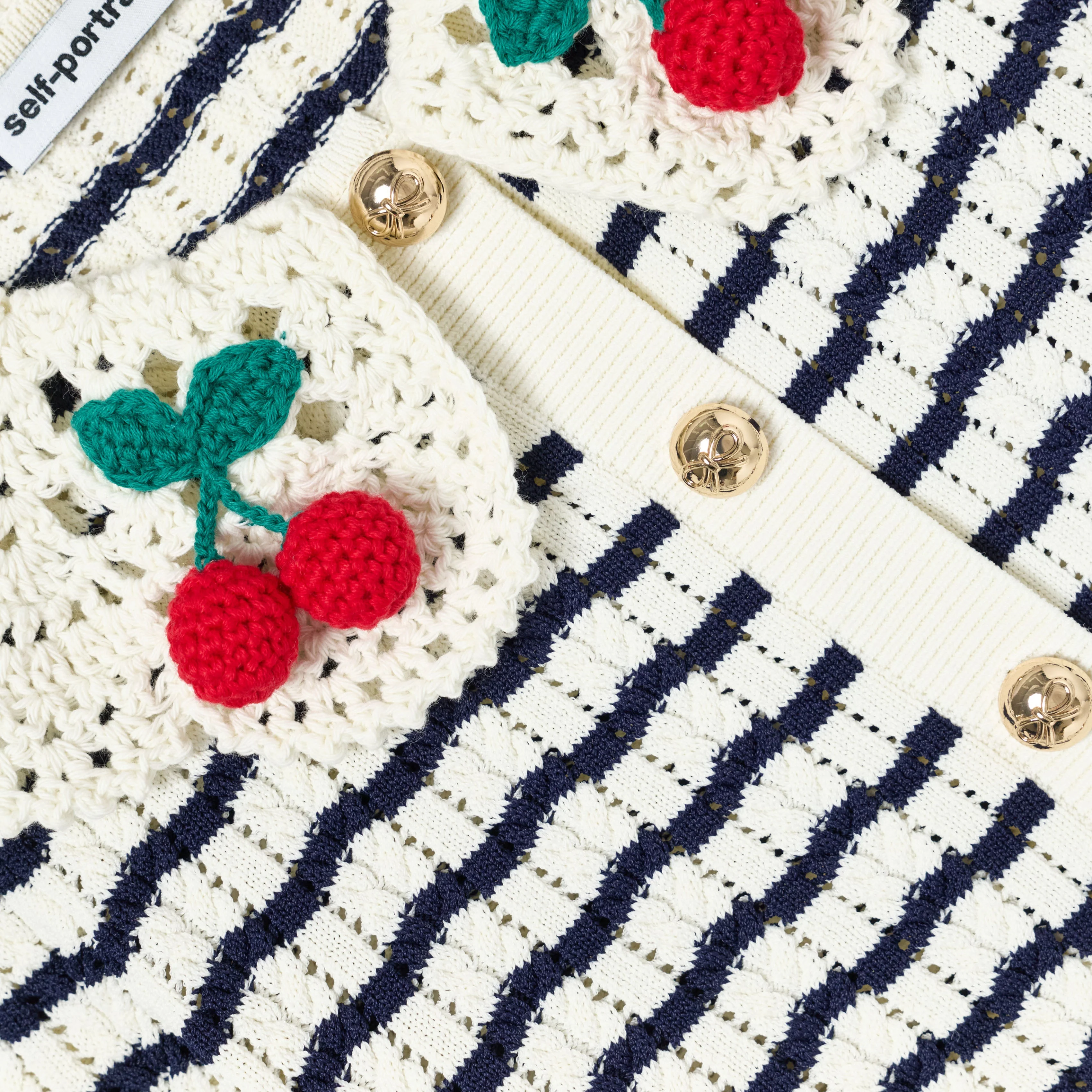 Cream And Navy Striped Knitted Cardigan - Image 4