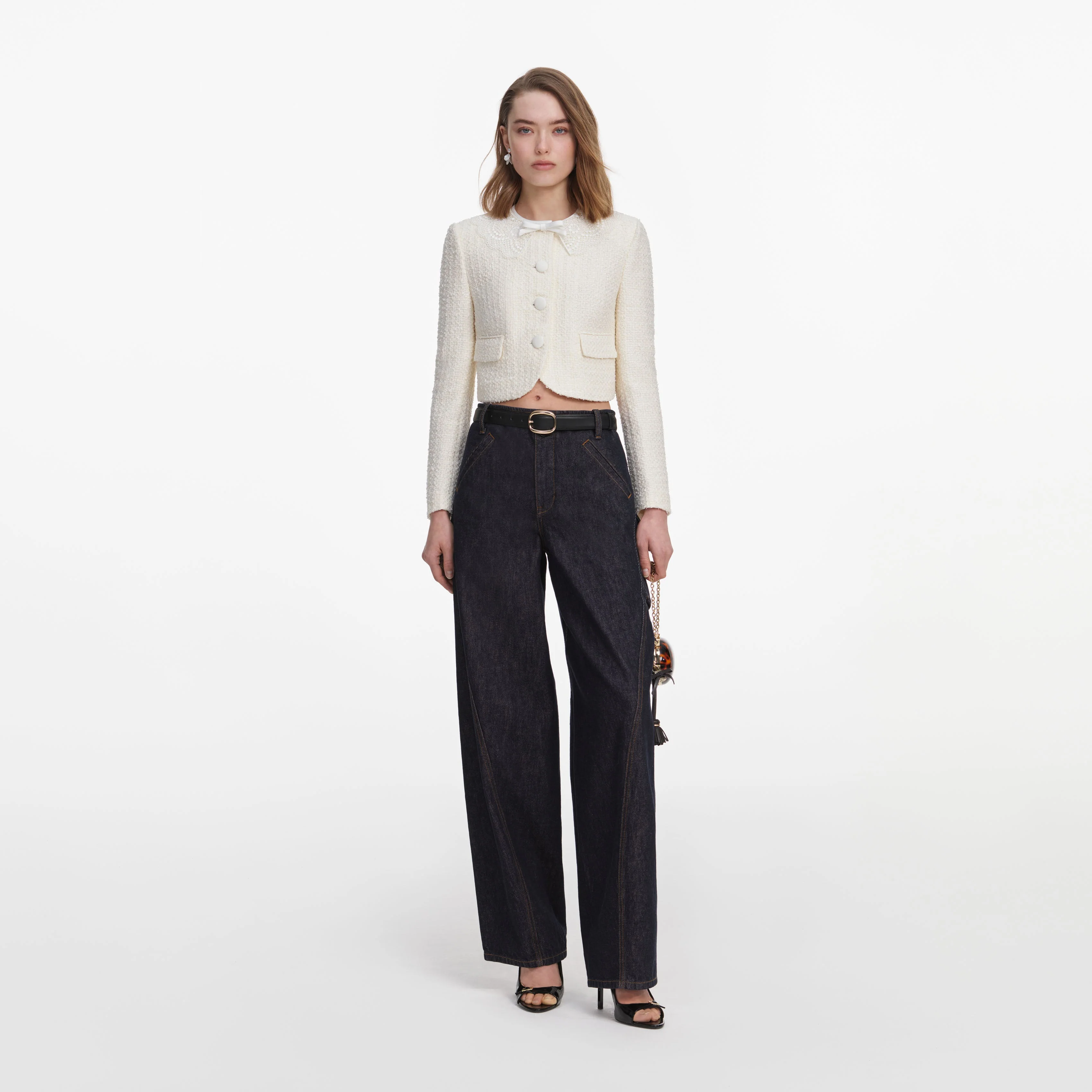 Cream Boucle Lace Collar Jacket