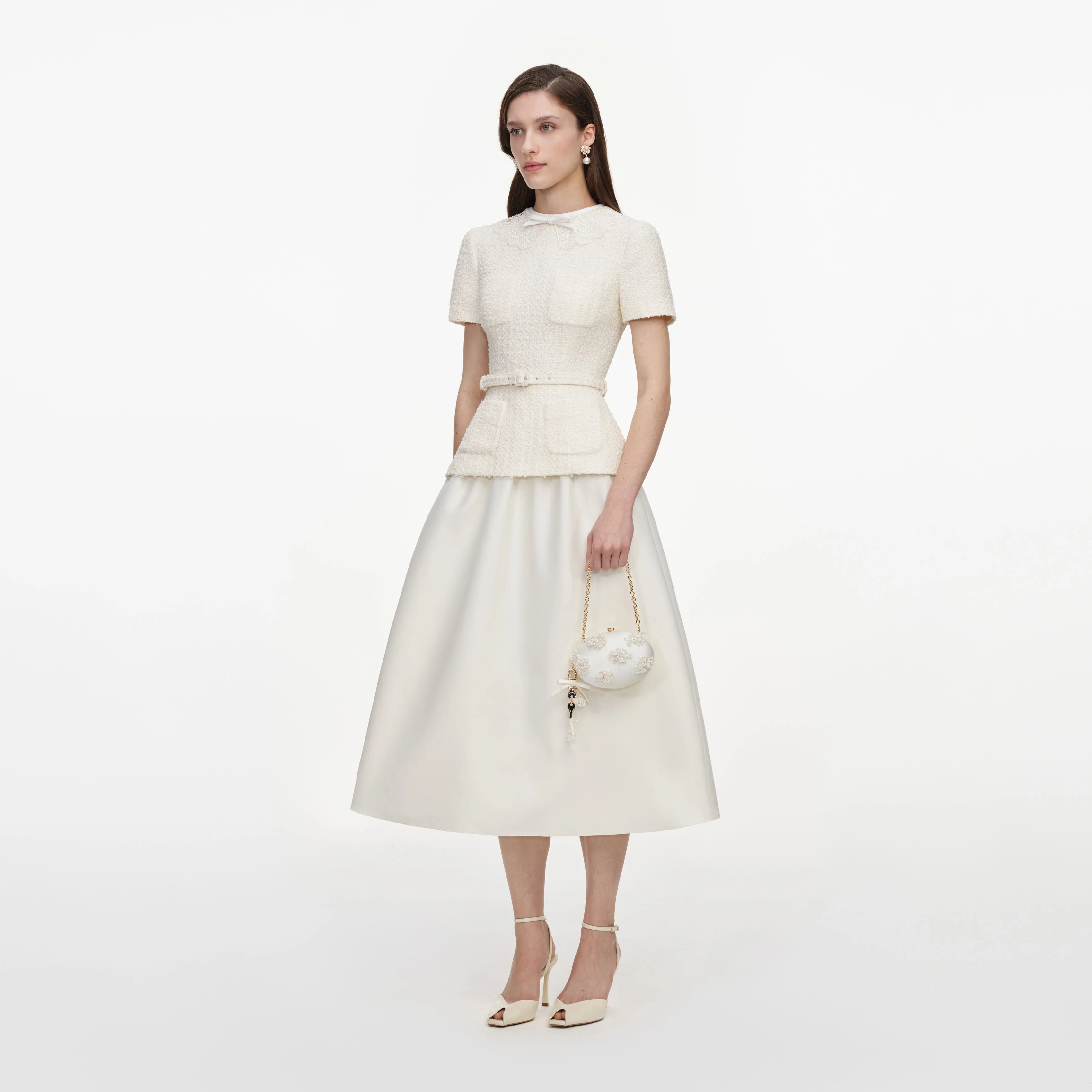 Cream Boucle Taffeta Midi Dress - Image 2