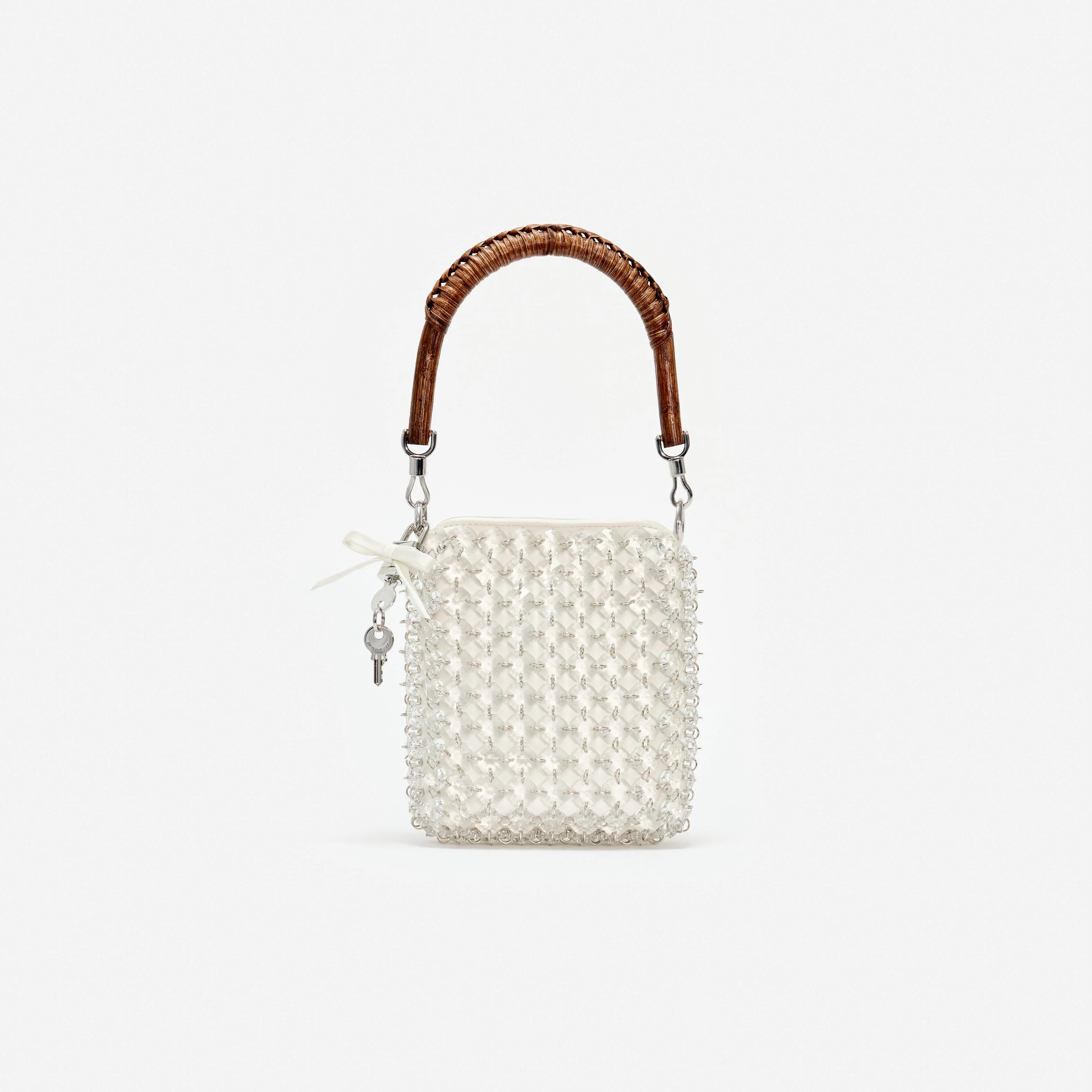 Cream Crystal Chain Mini Tote Bag