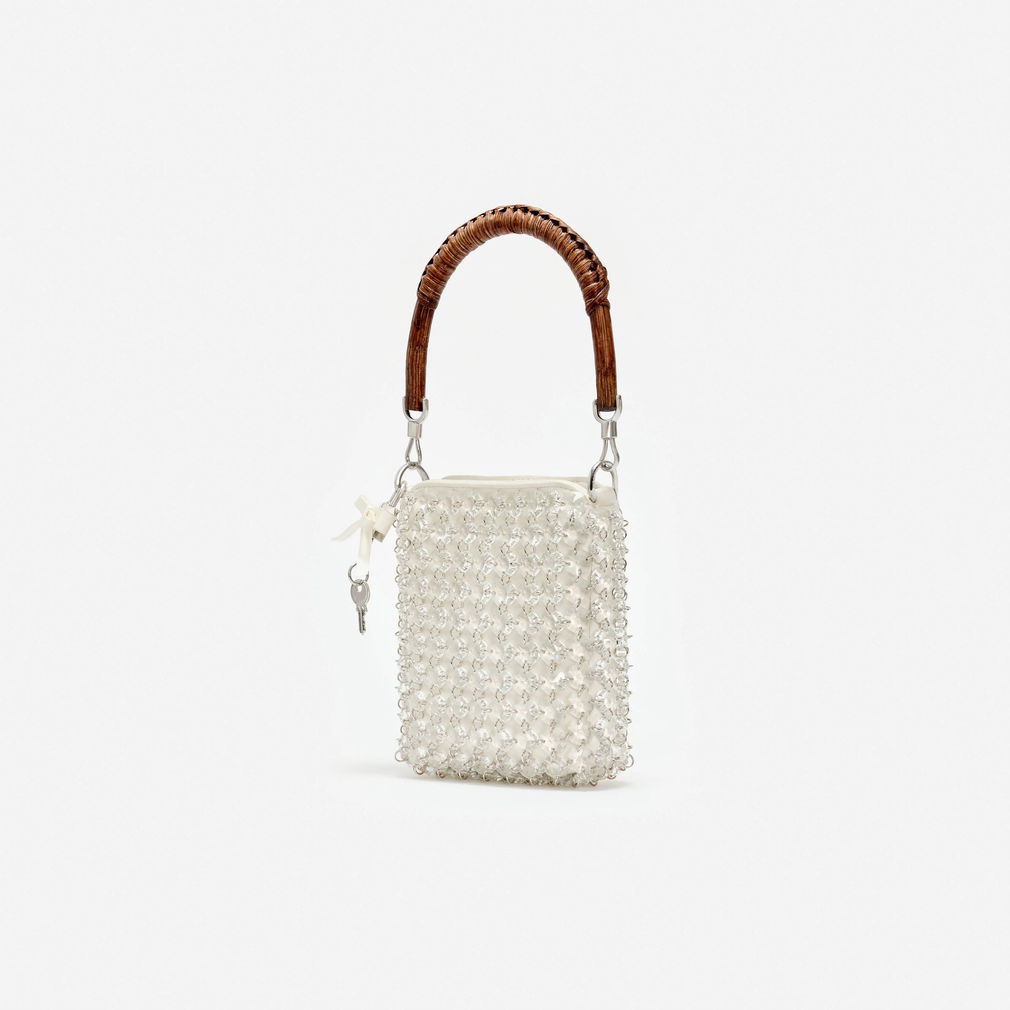Cream Crystal Chain Mini Tote Bag - Image 2